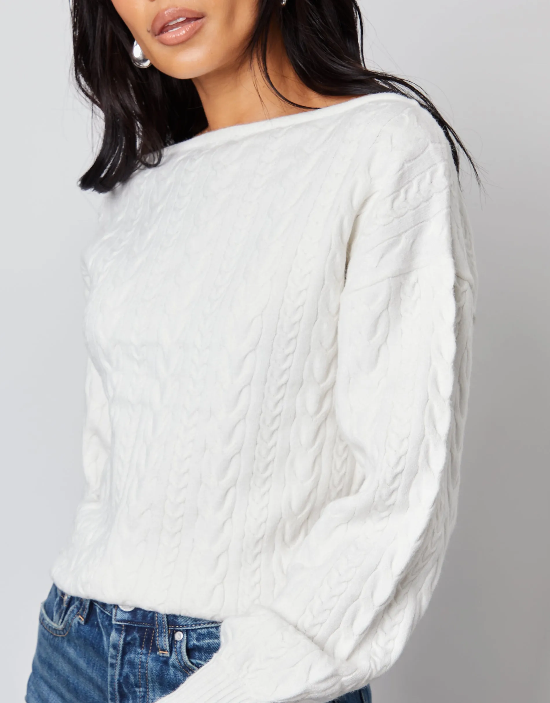 Blue Cable Knit Slash Neck Jumper sold by Threadbare product image thumbnail 4