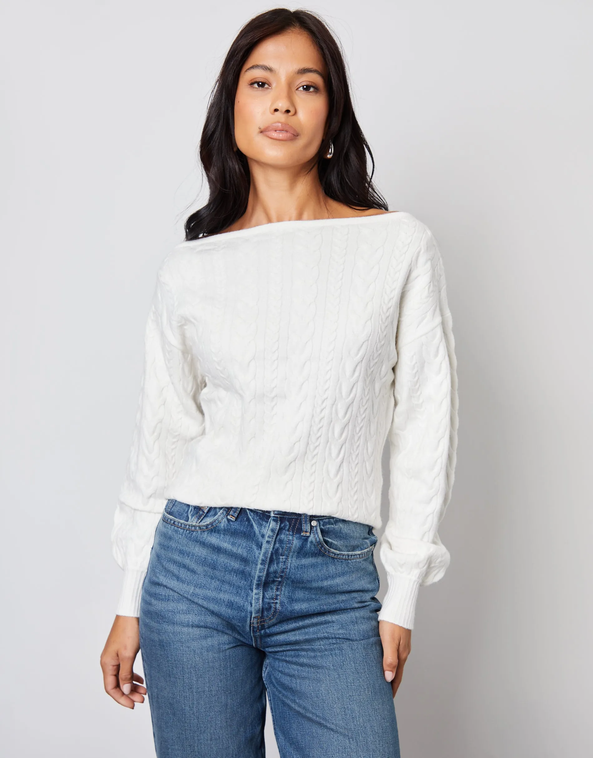 Blue Cable Knit Slash Neck Jumper sold by Threadbare