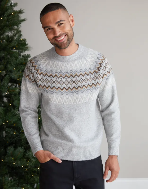 Grey Marl Raglan Fairisle Christmas Jumper sold by Threadbare