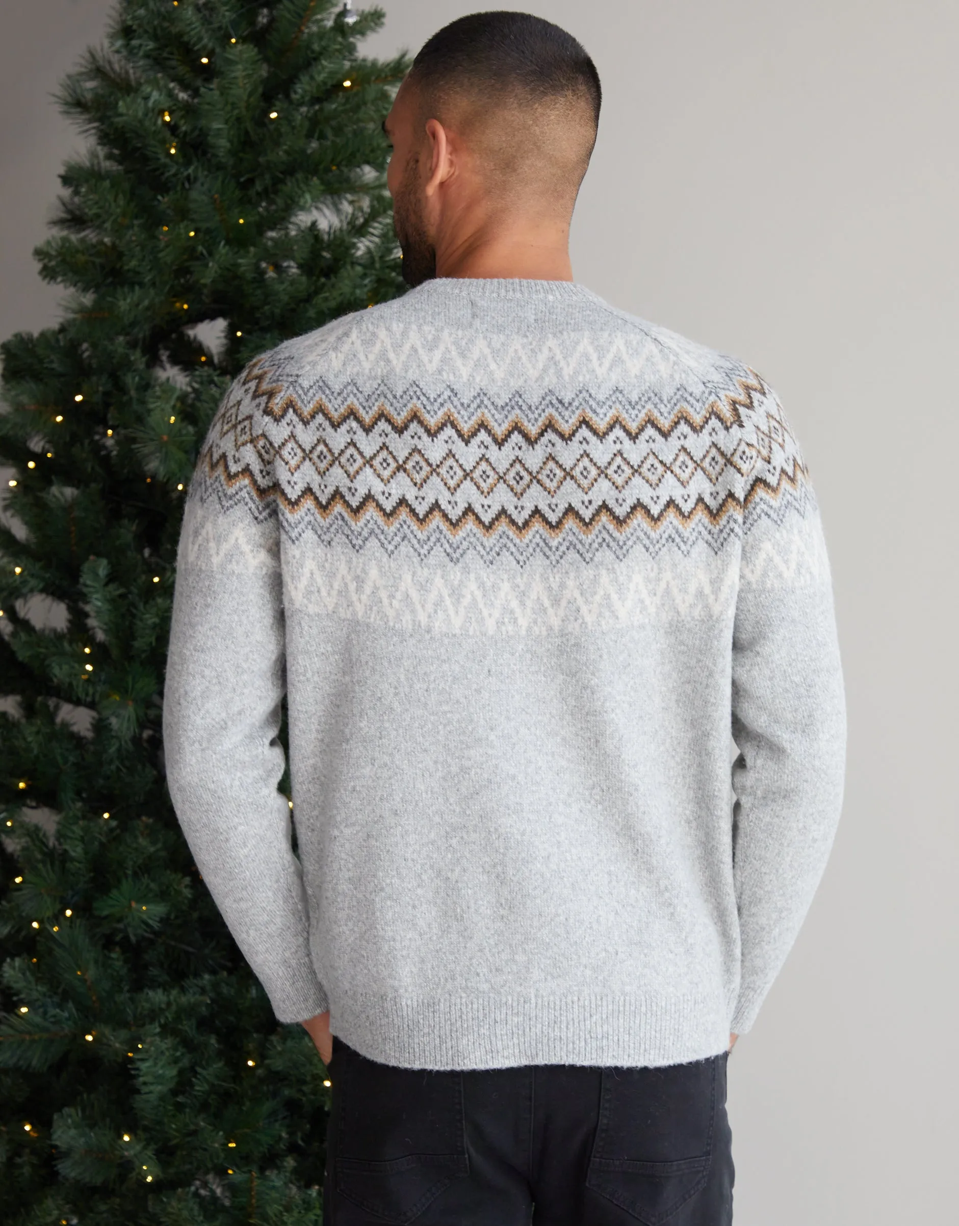 Grey Marl Raglan Fairisle Christmas Jumper sold by Threadbare product image thumbnail 2