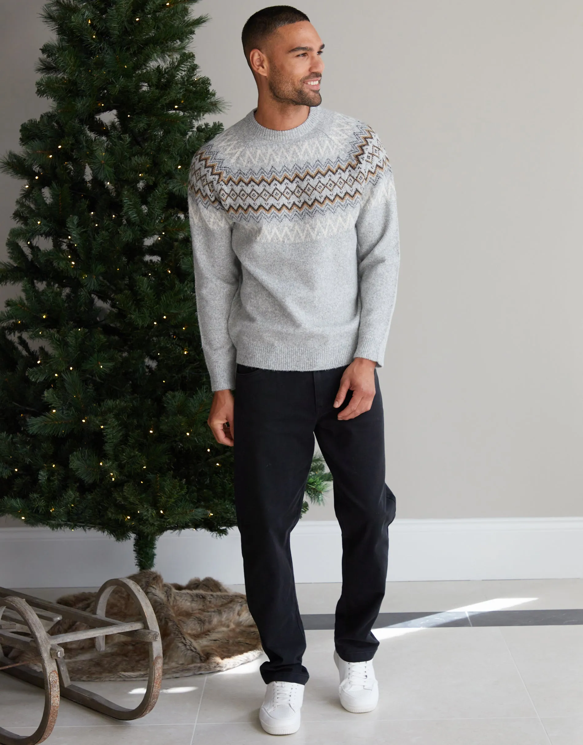 Grey Marl Raglan Fairisle Christmas Jumper sold by Threadbare product image thumbnail 3
