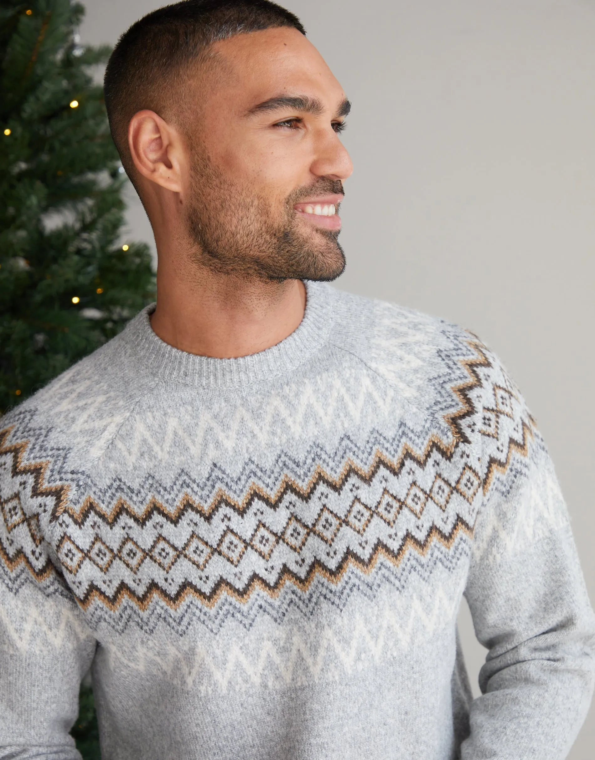 Grey Marl Raglan Fairisle Christmas Jumper sold by Threadbare product image thumbnail 4