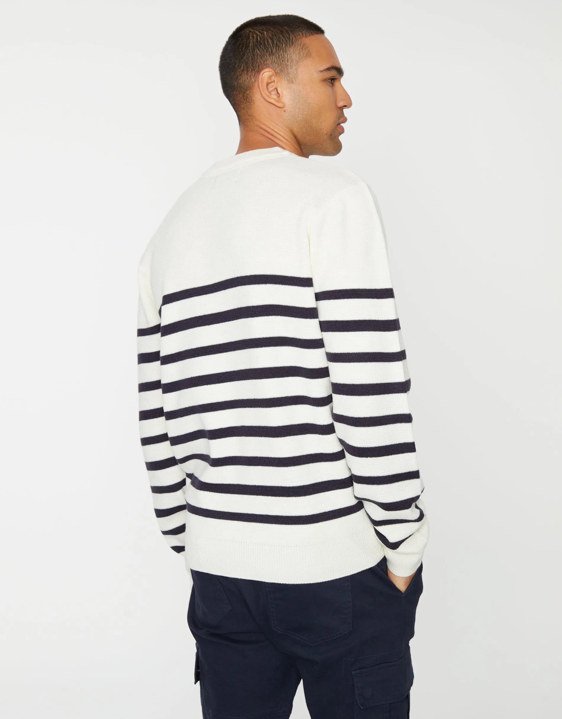 Men's Ecru Breton Stripe Crew Neck Jumper sold by Threadbare product image thumbnail 2