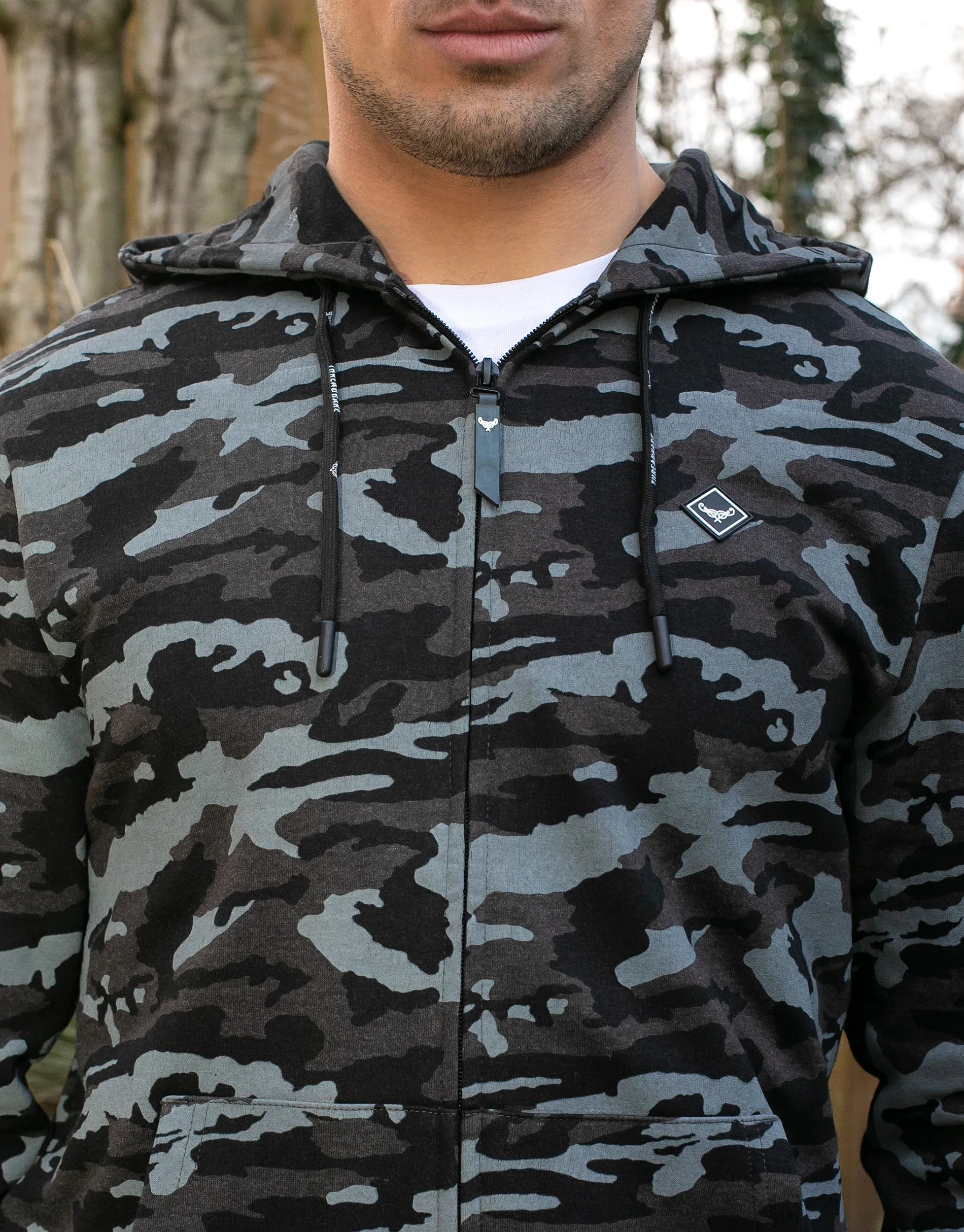 Men's Charcoal Camo Zip-Through Hoodie sold by Threadbare product image thumbnail 4