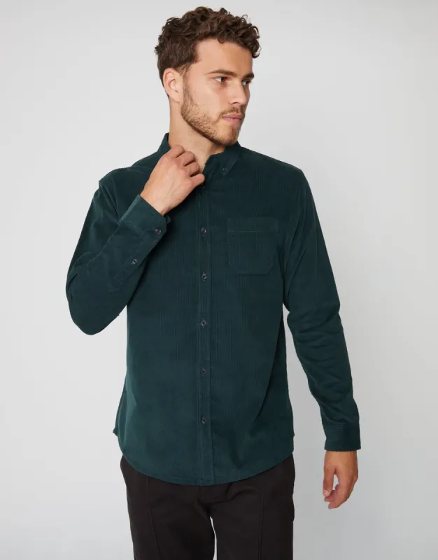 Men's Green Fine Cord Long Sleeve Shirt sold by Threadbare