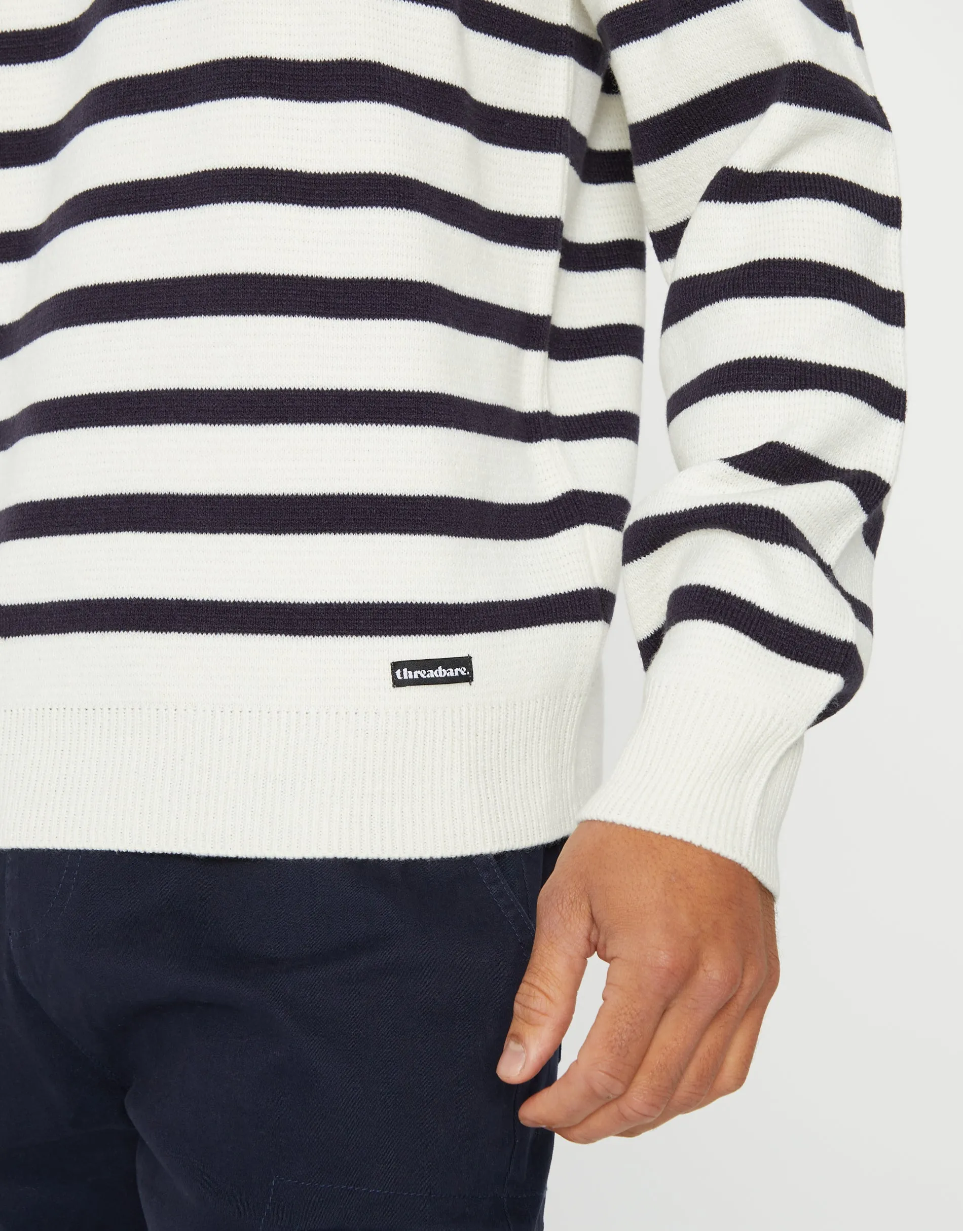 Men's Ecru Breton Stripe Crew Neck Jumper sold by Threadbare product image thumbnail 4
