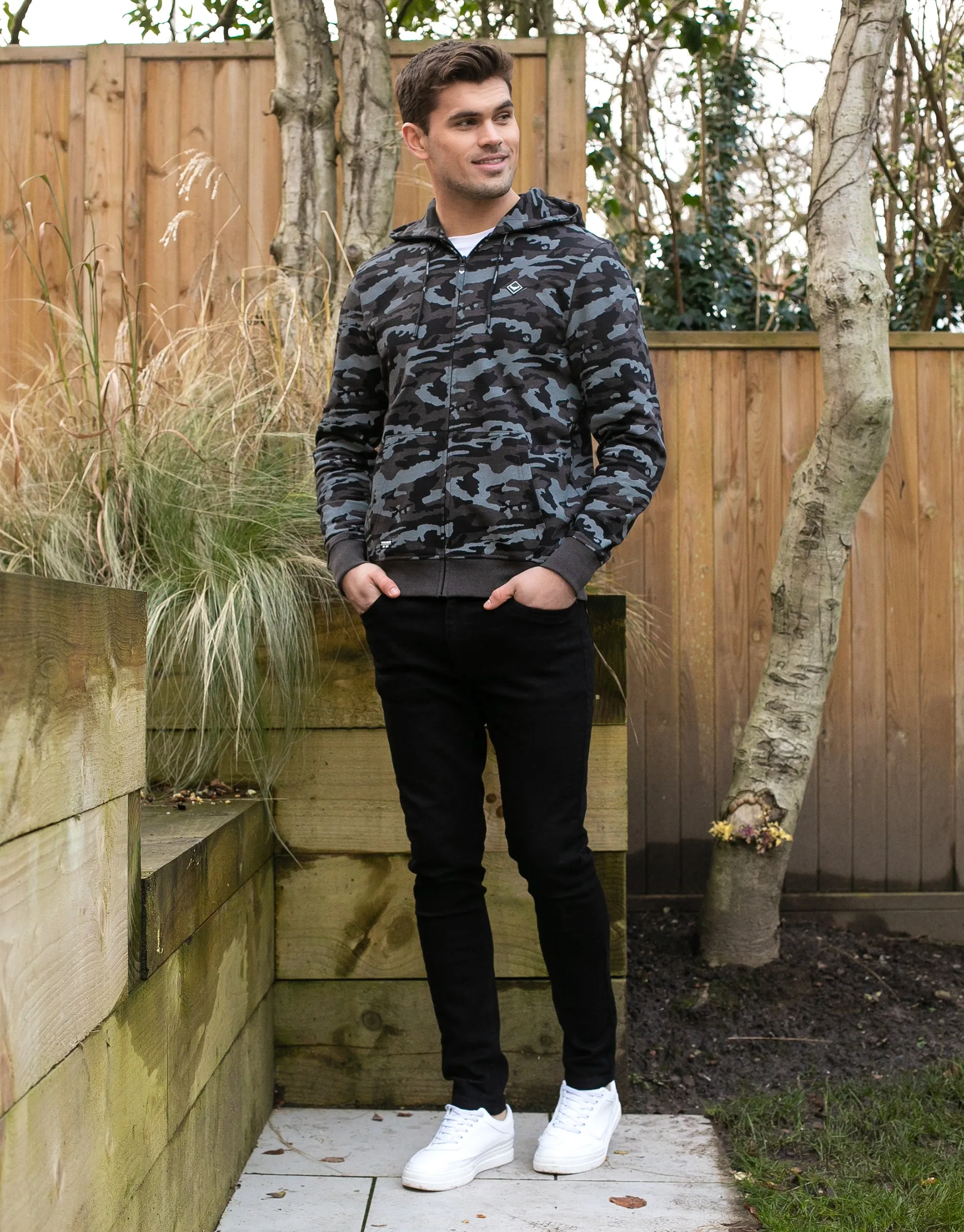 Men's Charcoal Camo Zip-Through Hoodie sold by Threadbare product image thumbnail 3