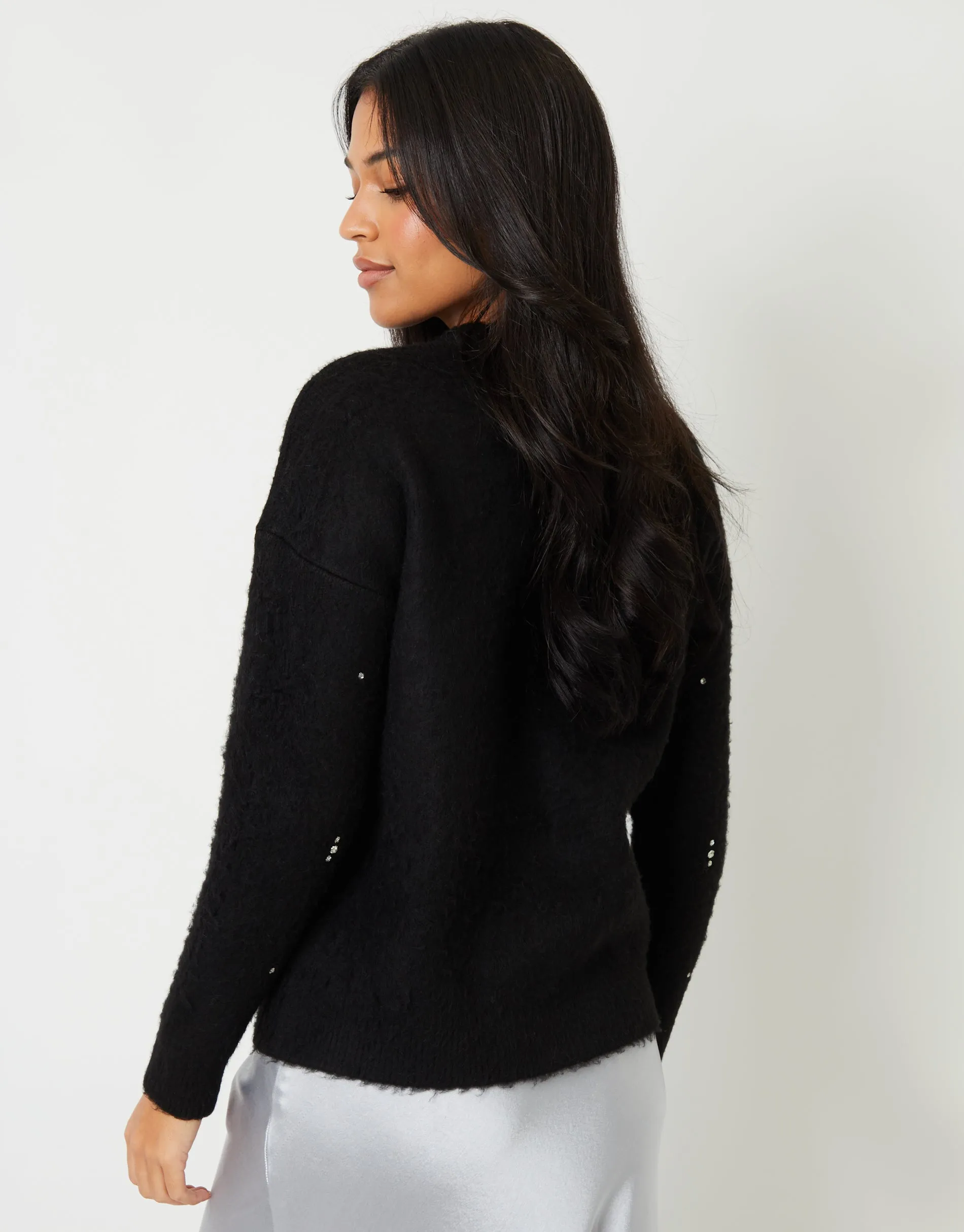 Women's Black Brushed Knitted Diamante Embellished Jumper sold by Threadbare product image thumbnail 5