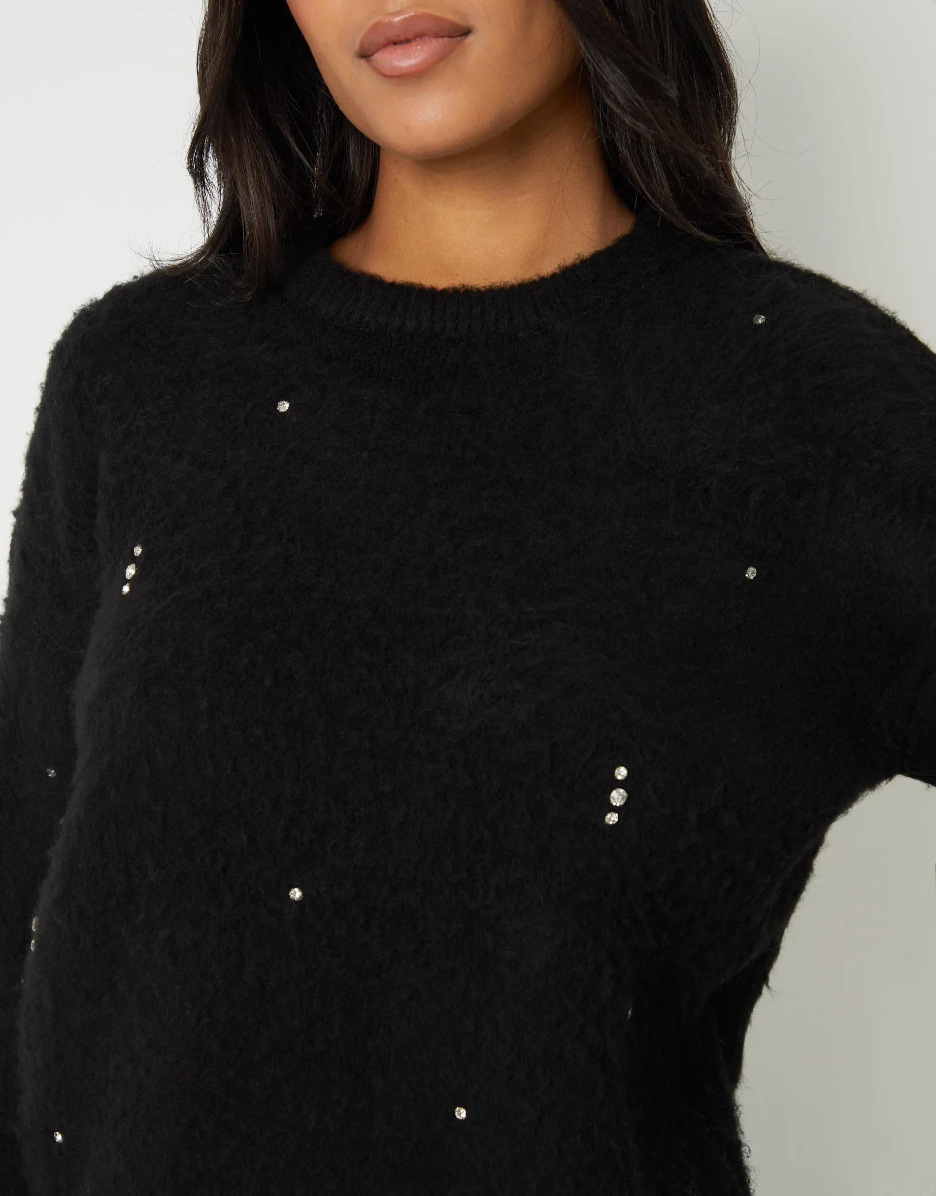 Women's Black Brushed Knitted Diamante Embellished Jumper sold by Threadbare product image thumbnail 2