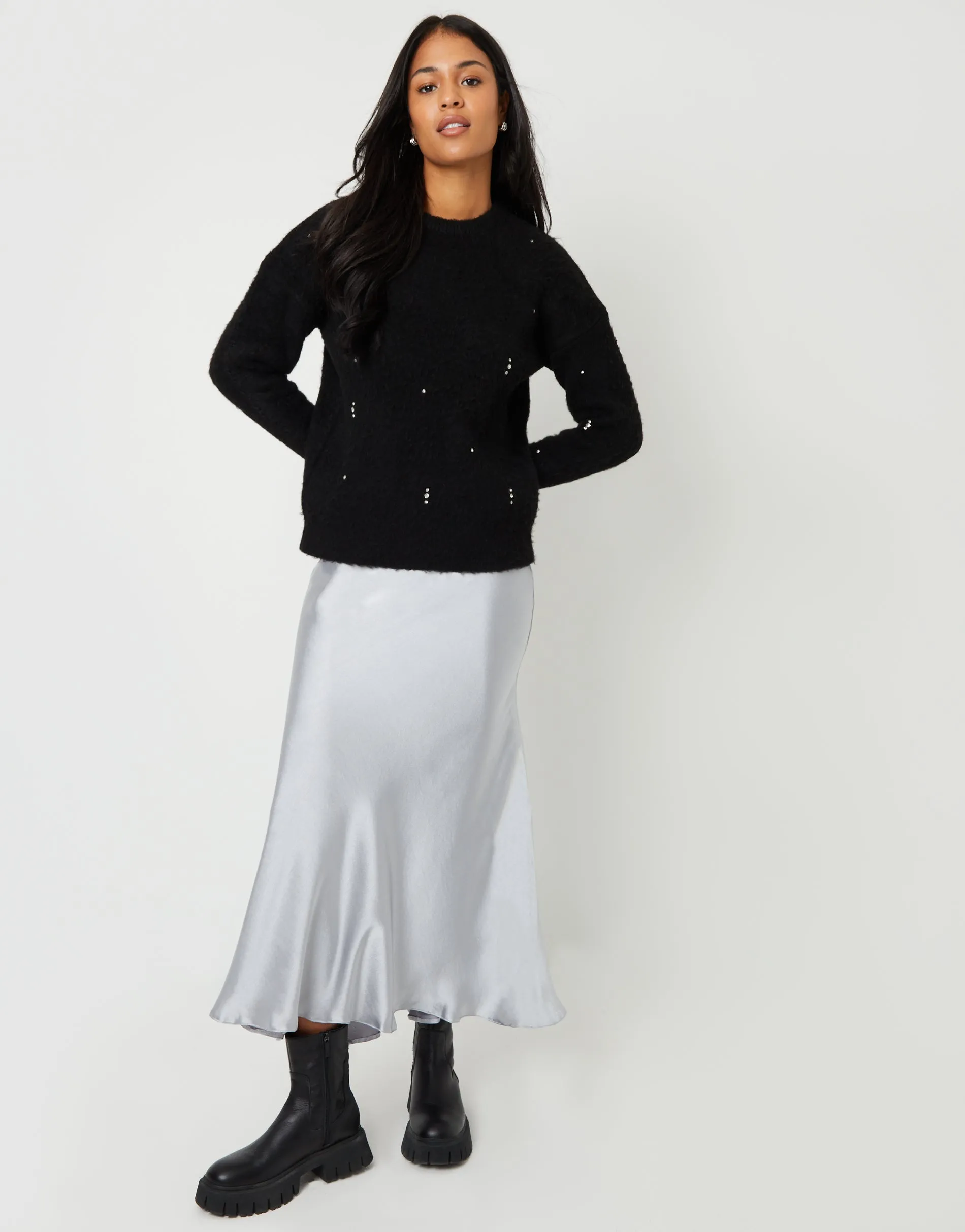 Women's Black Brushed Knitted Diamante Embellished Jumper sold by Threadbare product image thumbnail 3