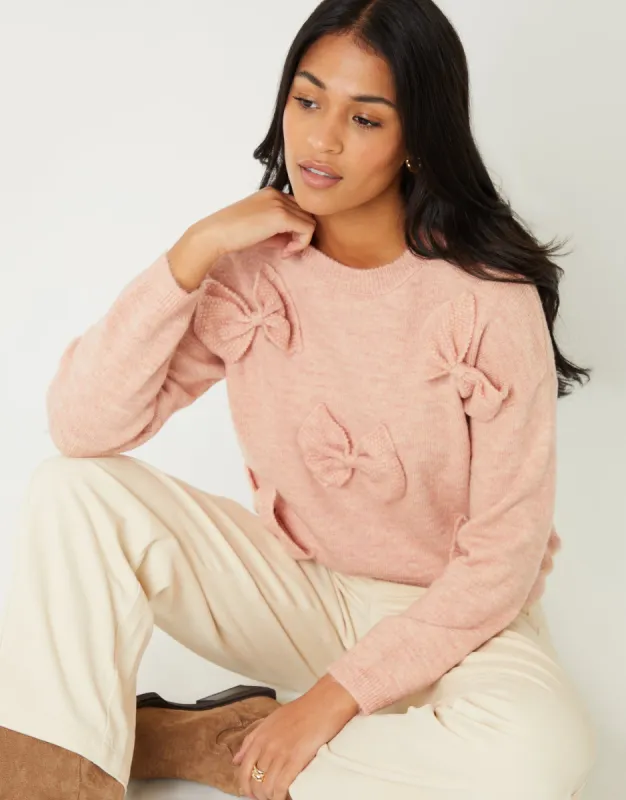 Women's Pink Bow Appliqué Knitted Jumper sold by Threadbare