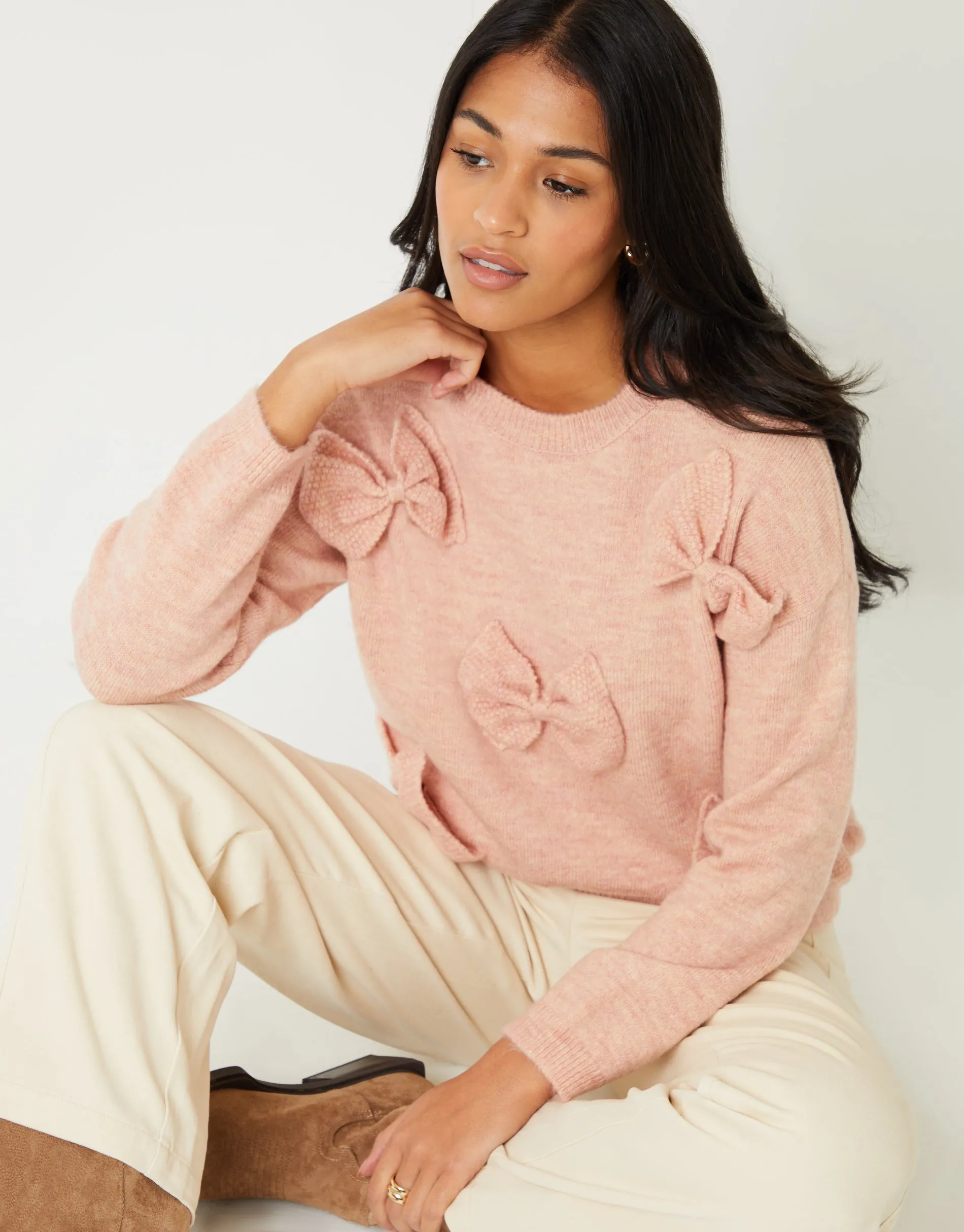 Women's Pink Bow Appliqué Knitted Jumper sold by Threadbare