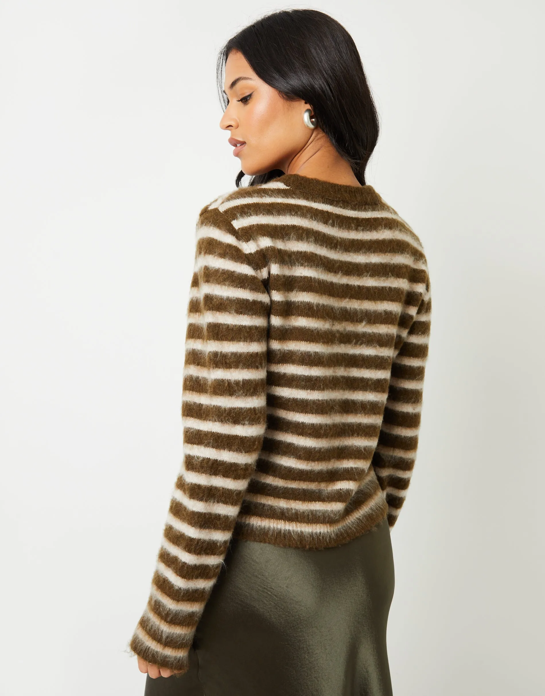 Women's Khaki & Stone Stripe Brushed Knitted Jumper sold by Threadbare product image thumbnail 3