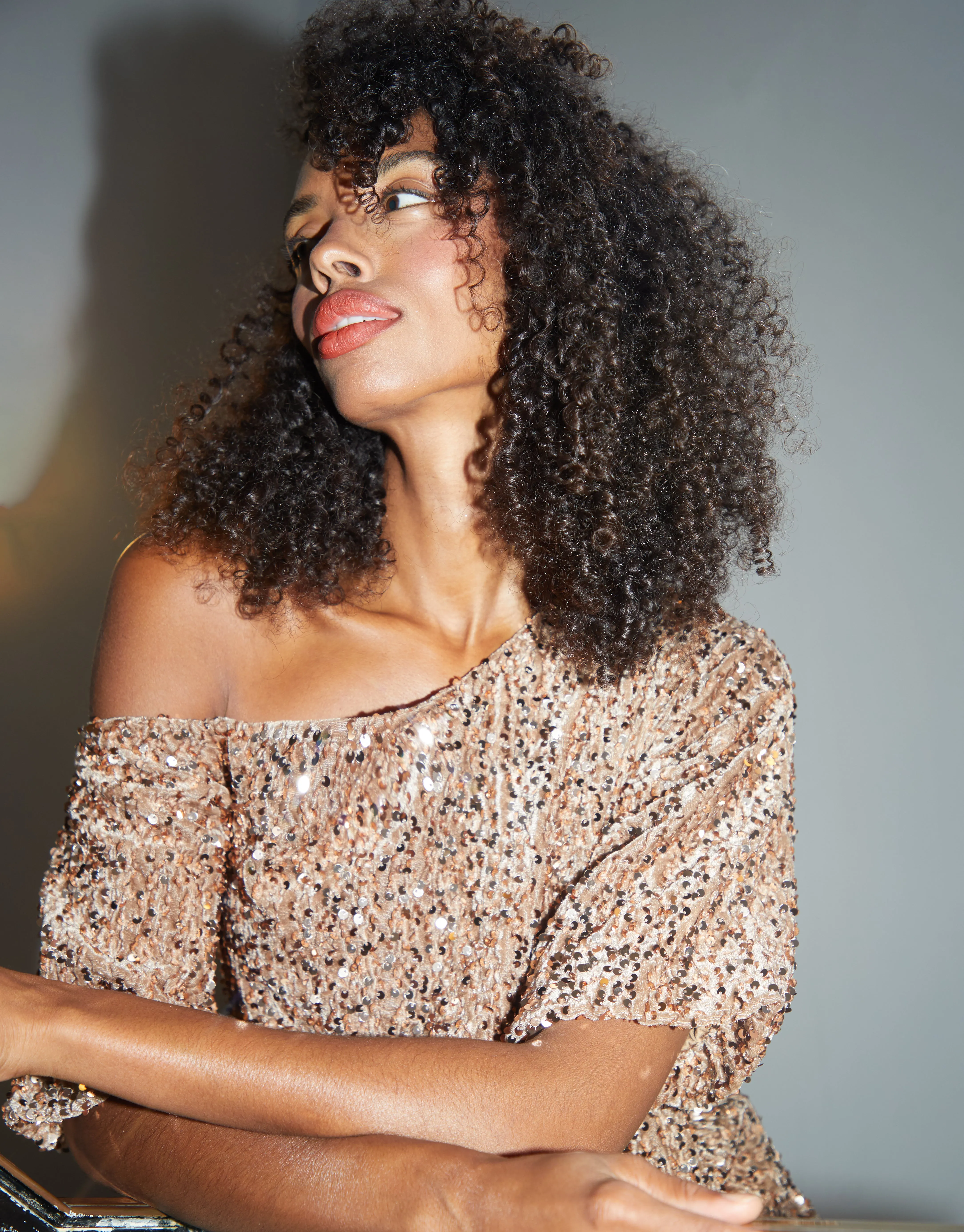 Threadbare Women's Bronze Sequin Velour Drop Shoulder Top sold by Threadbare product image thumbnail 4