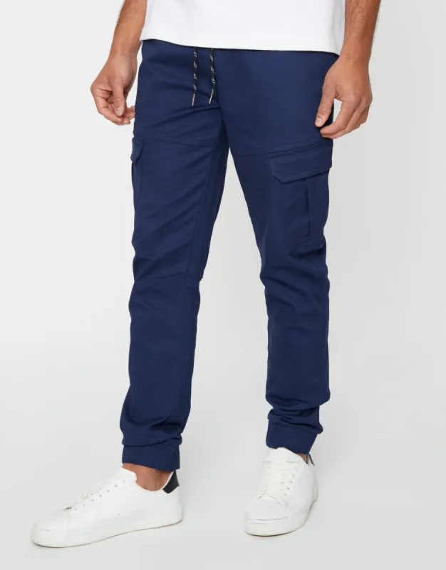 Men's Navy Cargo Pocket Jogger Style Trousers sold by Threadbare