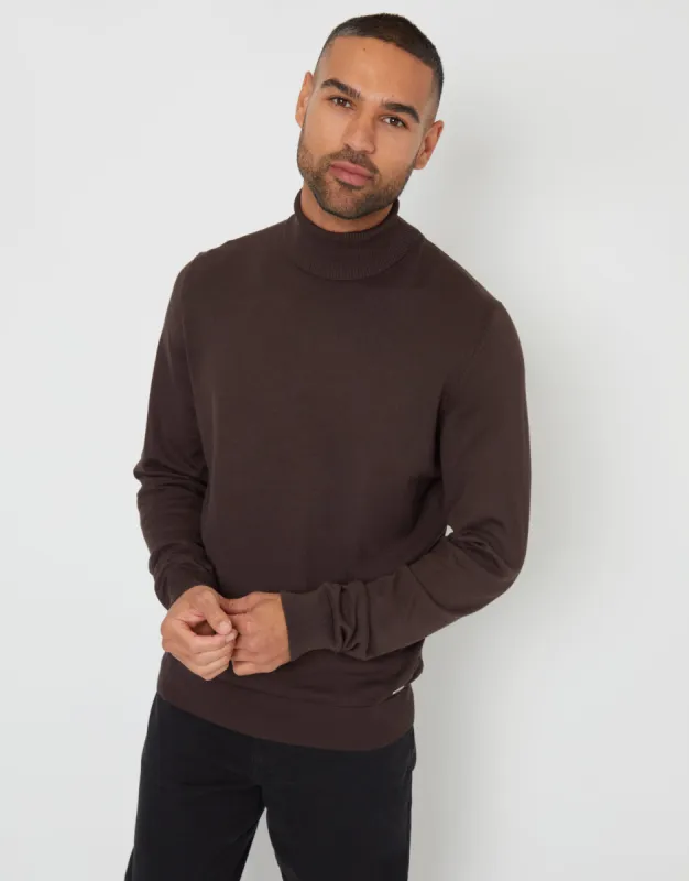 Men's Brown Knitted Roll Neck Jumper sold by Threadbare