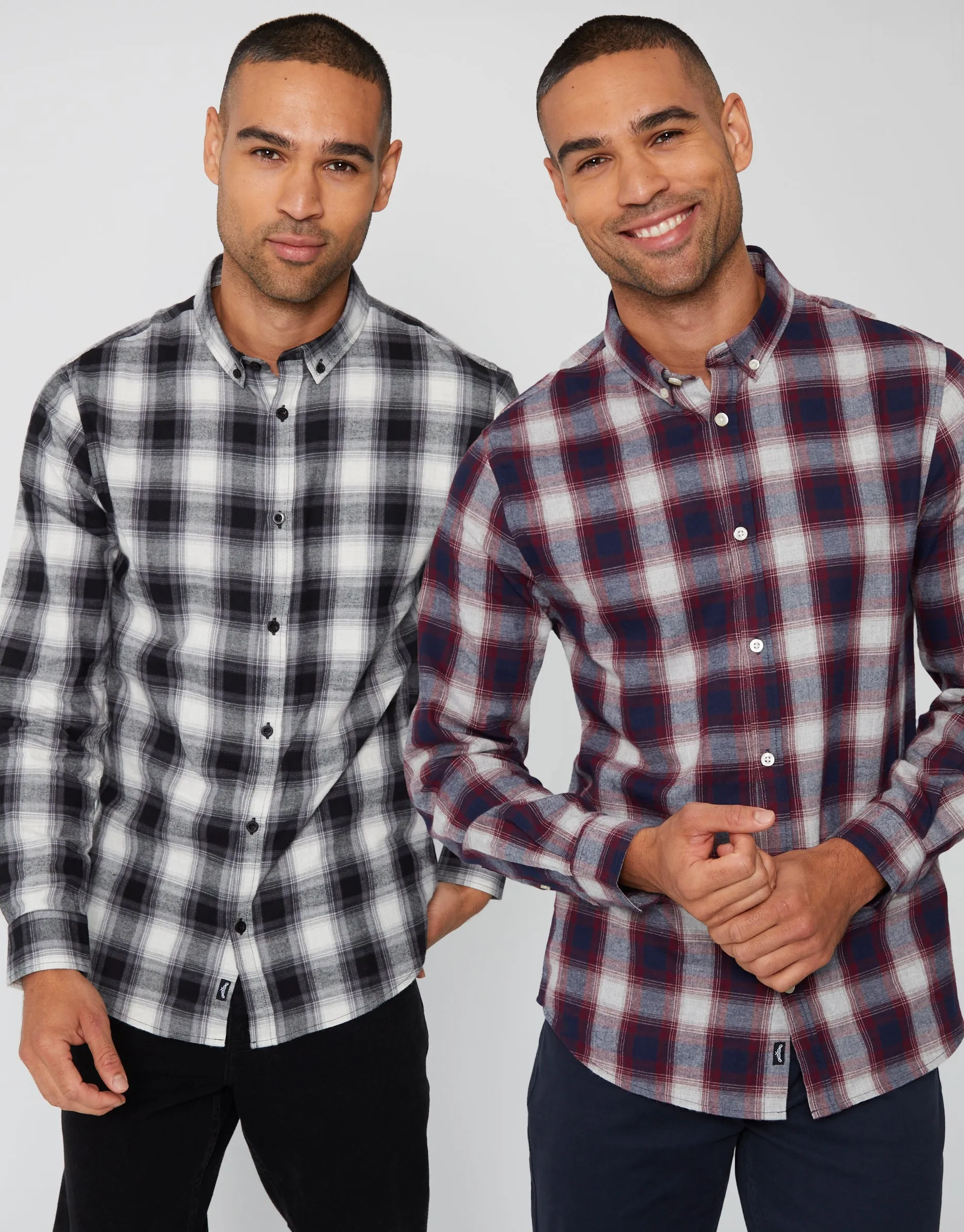 Black & Burgundy Flannel Check Long Sleeve Shirts (2 Pack) sold by Threadbare