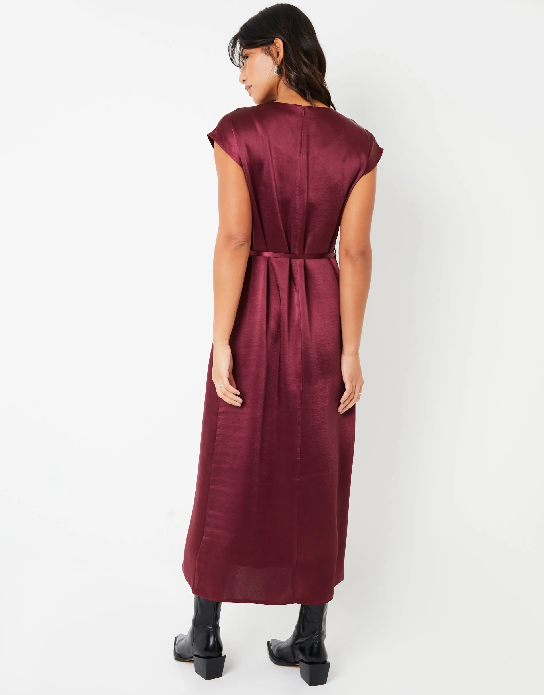 Burgundy Belted Satin Column Maxi Dress sold by Threadbare product image thumbnail 3