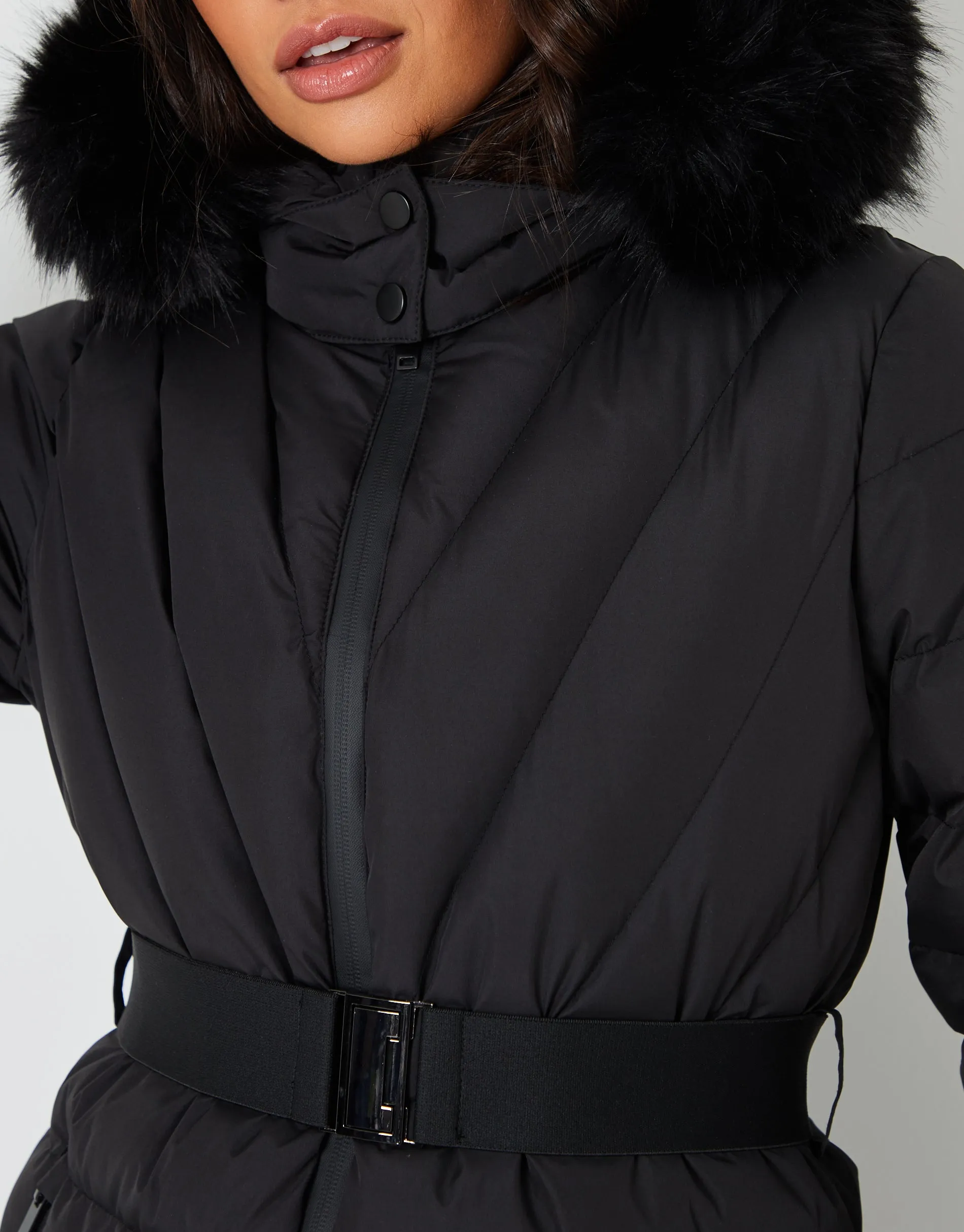 Threadbare Women's Black Belted Puffer Ski Jacket sold by Threadbare product image thumbnail 5