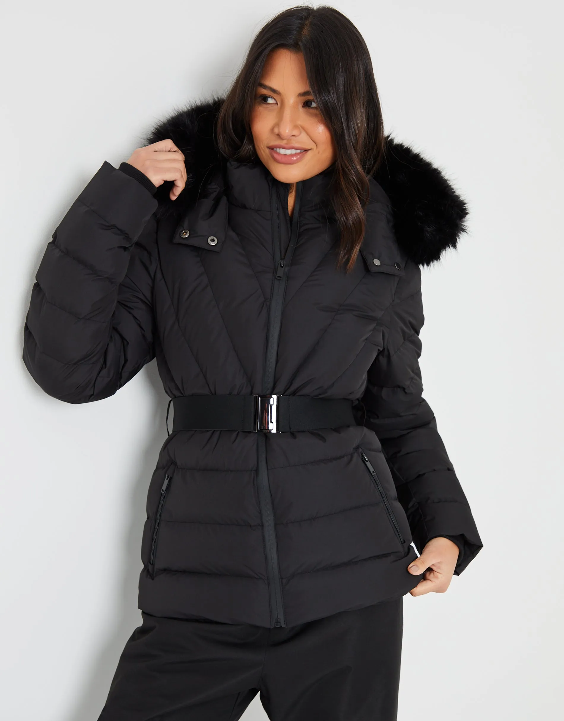 Threadbare Women's Black Belted Puffer Ski Jacket sold by Threadbare product image thumbnail 4