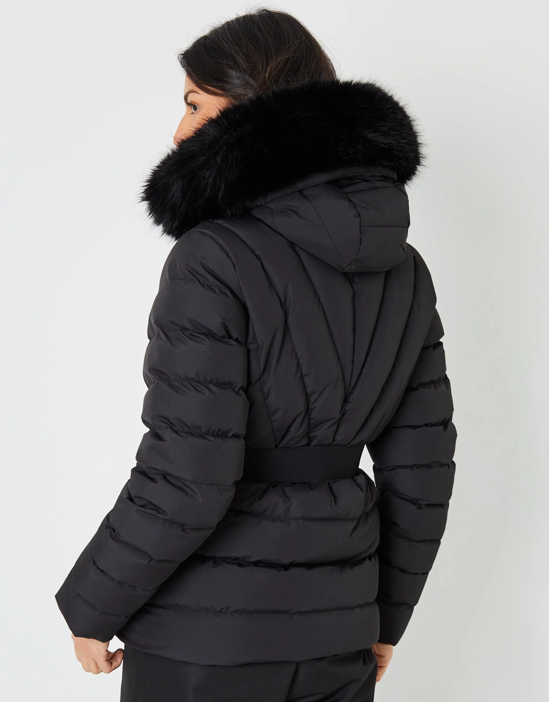 Threadbare Women's Black Belted Puffer Ski Jacket sold by Threadbare product image thumbnail 3
