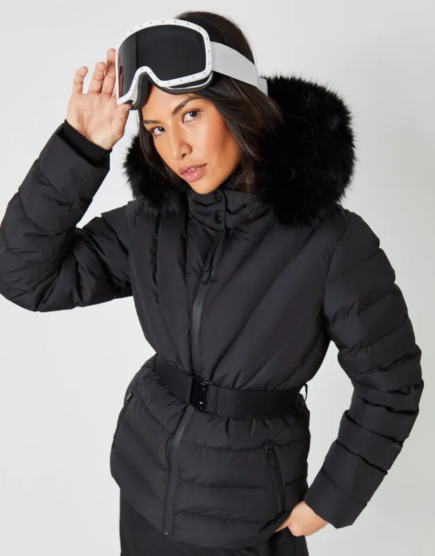 Threadbare Women's Black Belted Puffer Ski Jacket sold by Threadbare