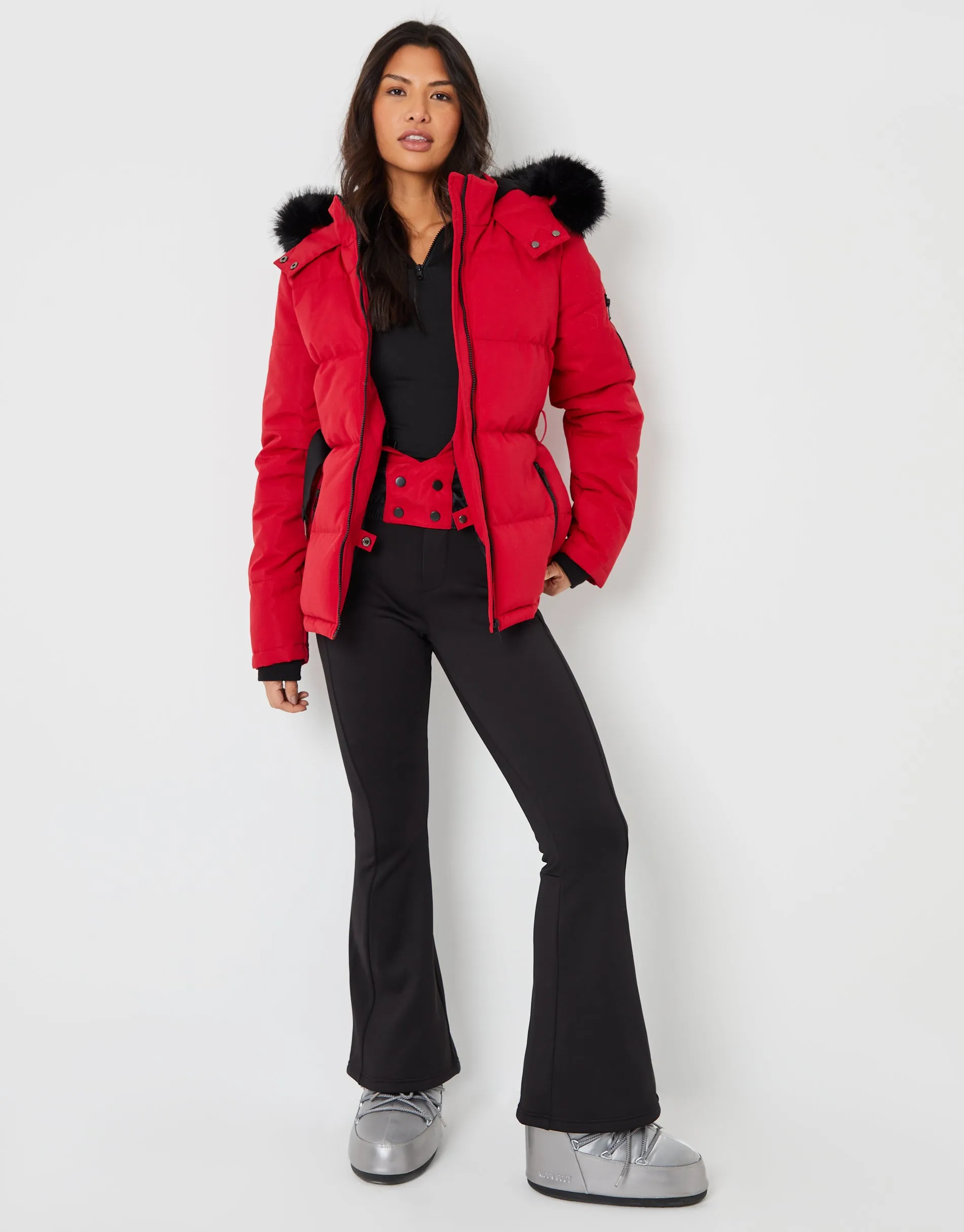 Red Belted Padded Ski Jacket sold by Threadbare product image thumbnail 3