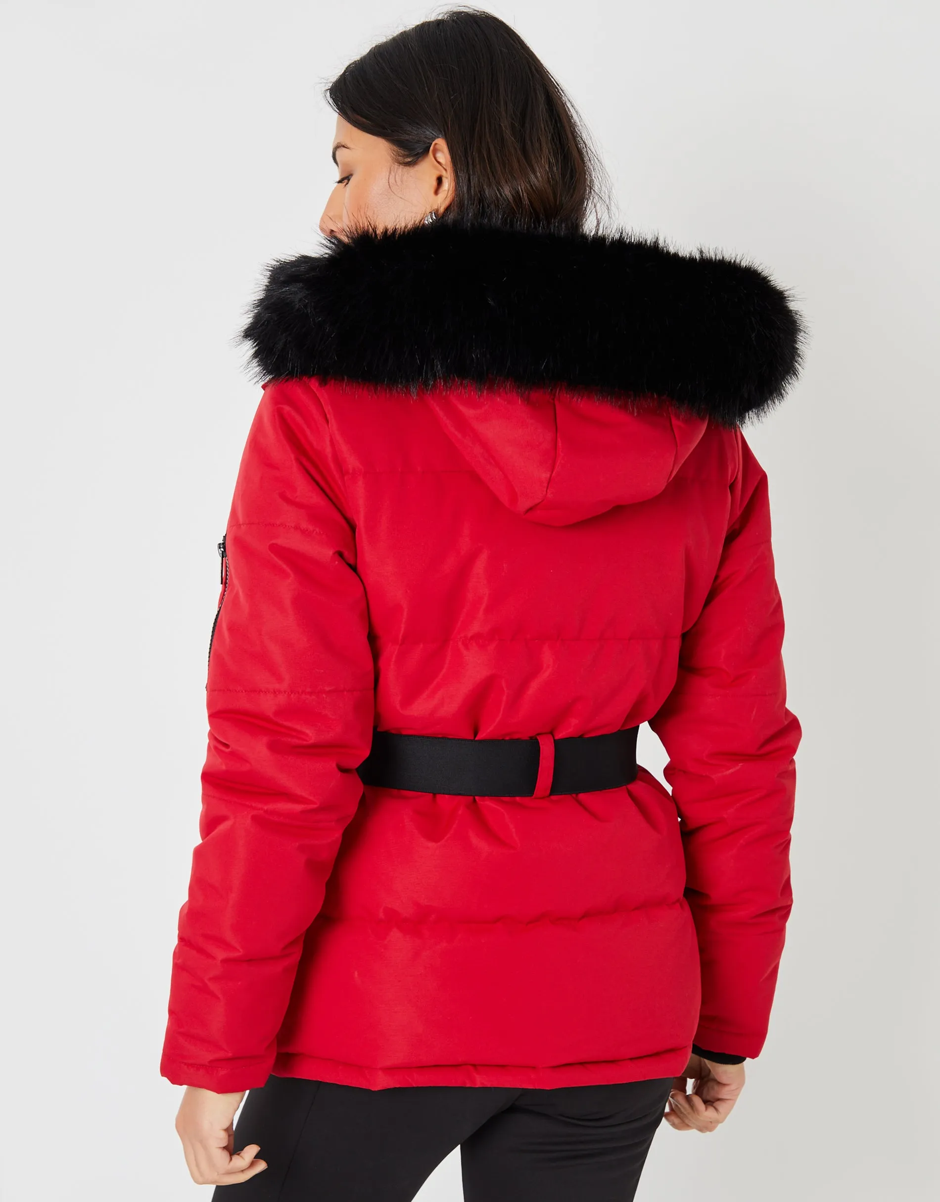 Red Belted Padded Ski Jacket sold by Threadbare product image thumbnail 2