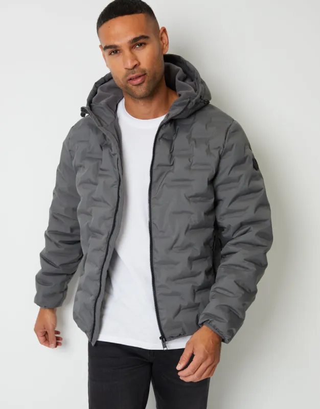 Men's Slate Showerproof Quilted Hooded Puffer Jacket sold by Threadbare