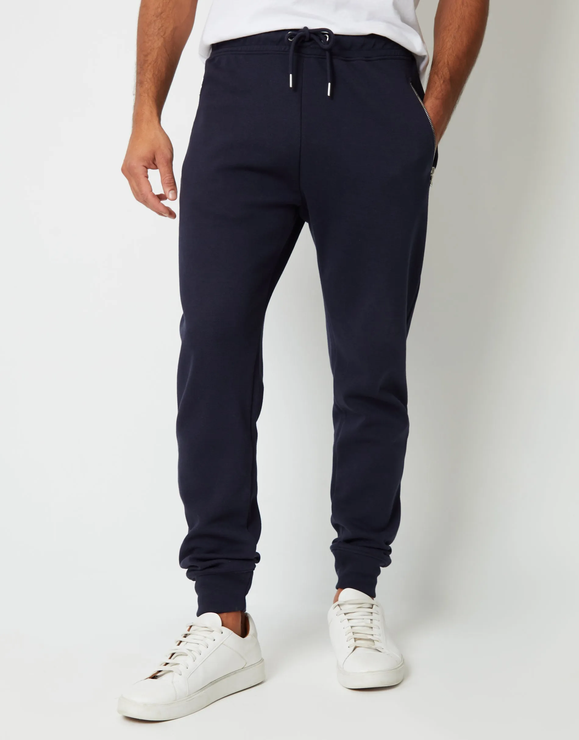 Men's Navy Cuffed Pique Joggers sold by Threadbare