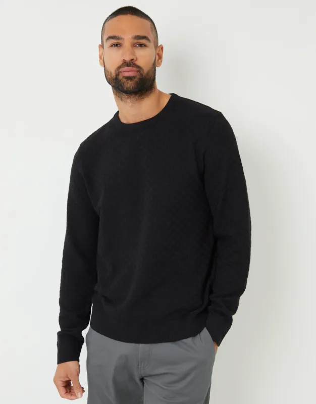 Threadbare Men's Black Textured Knit Crew Neck Jumper sold by Threadbare