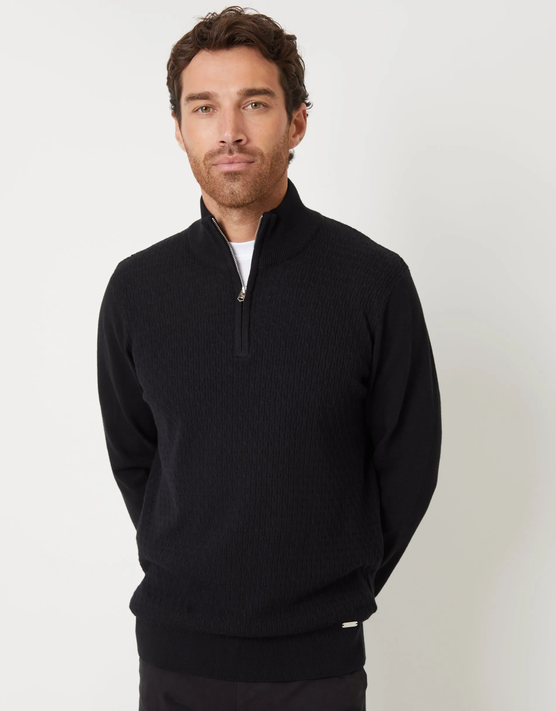 Black Mini Cable Knit Quarter Zip Jumper sold by Threadbare