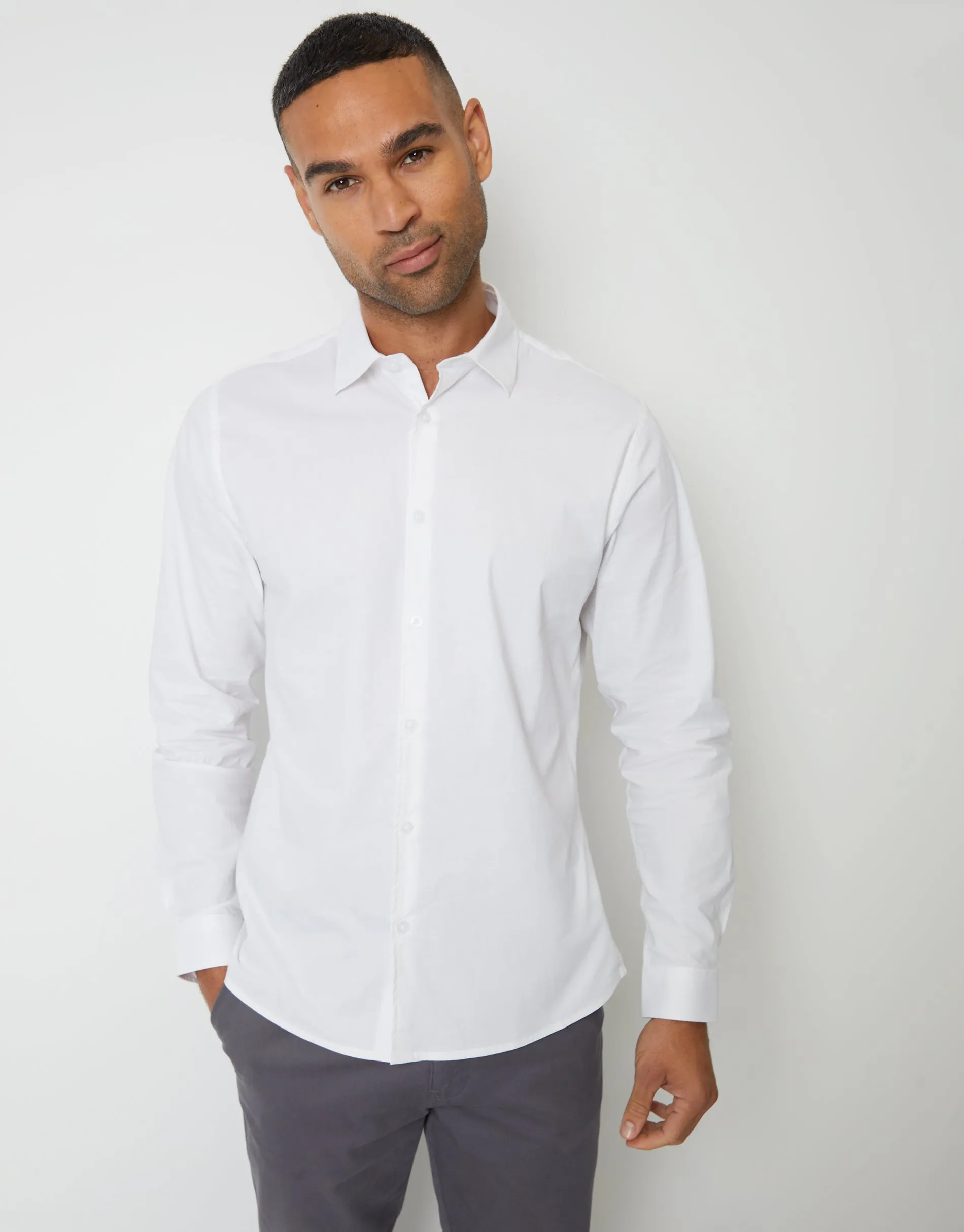 Threadbare Men's White Stretch Cotton Poplin Long Sleeve Shirts (3 Pack) sold by Threadbare product image thumbnail 2