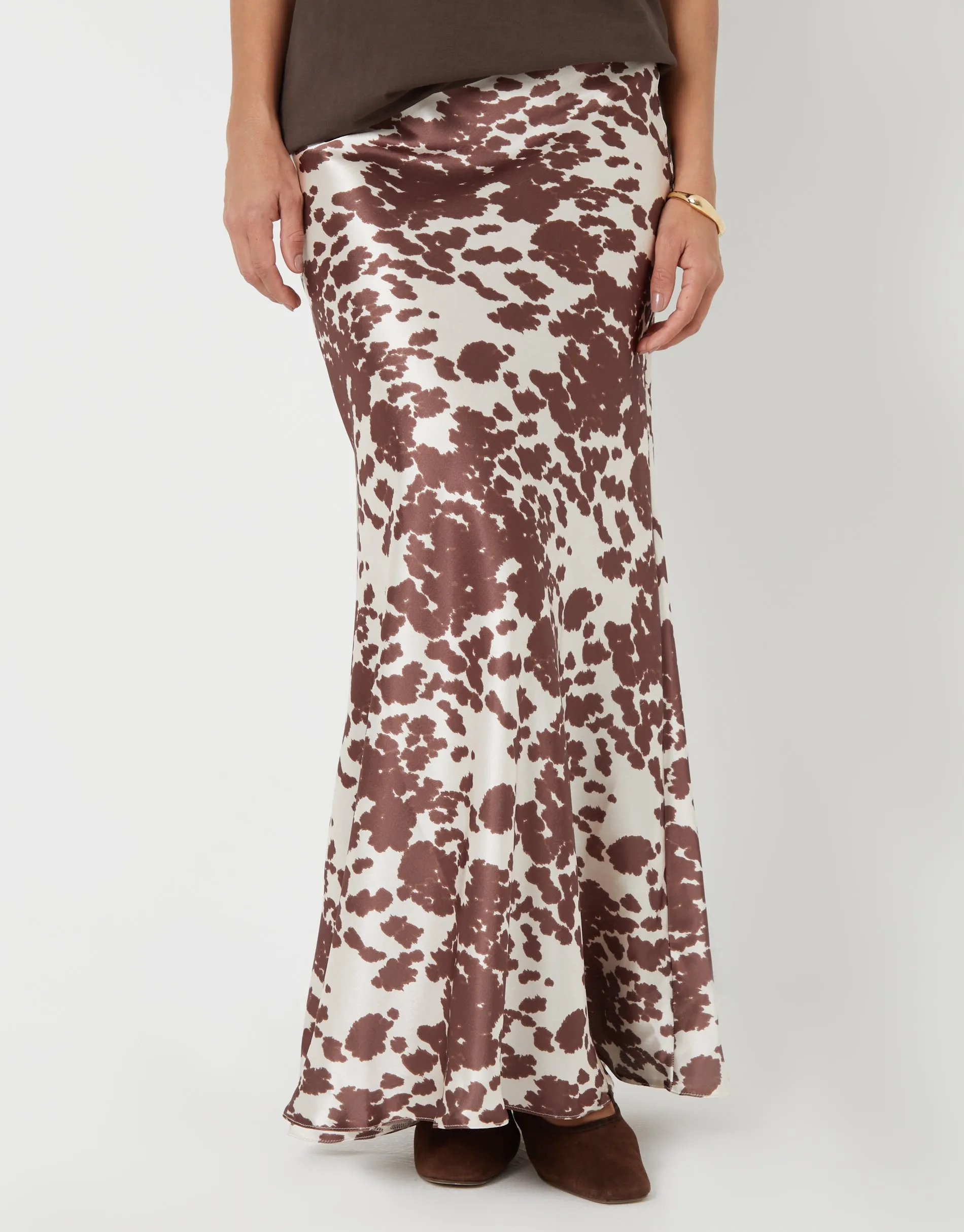 Cow Print Maxi Satin Slip Skirt sold by Threadbare product image thumbnail 2