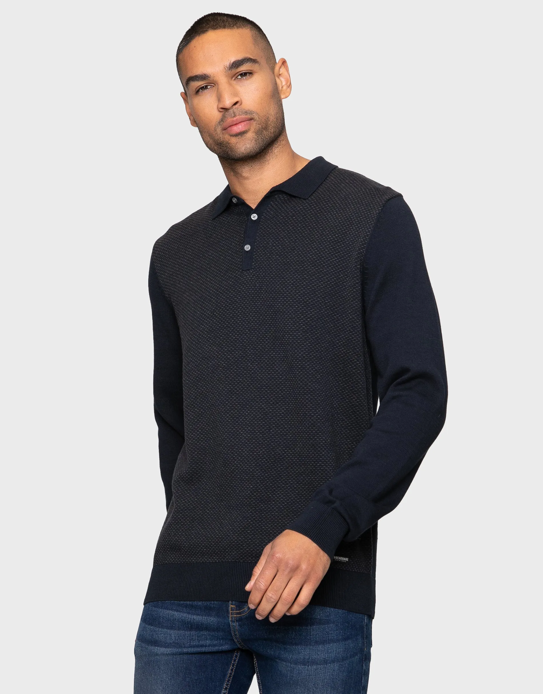 Men's Navy & Charcoal Polo Jumper sold by Threadbare