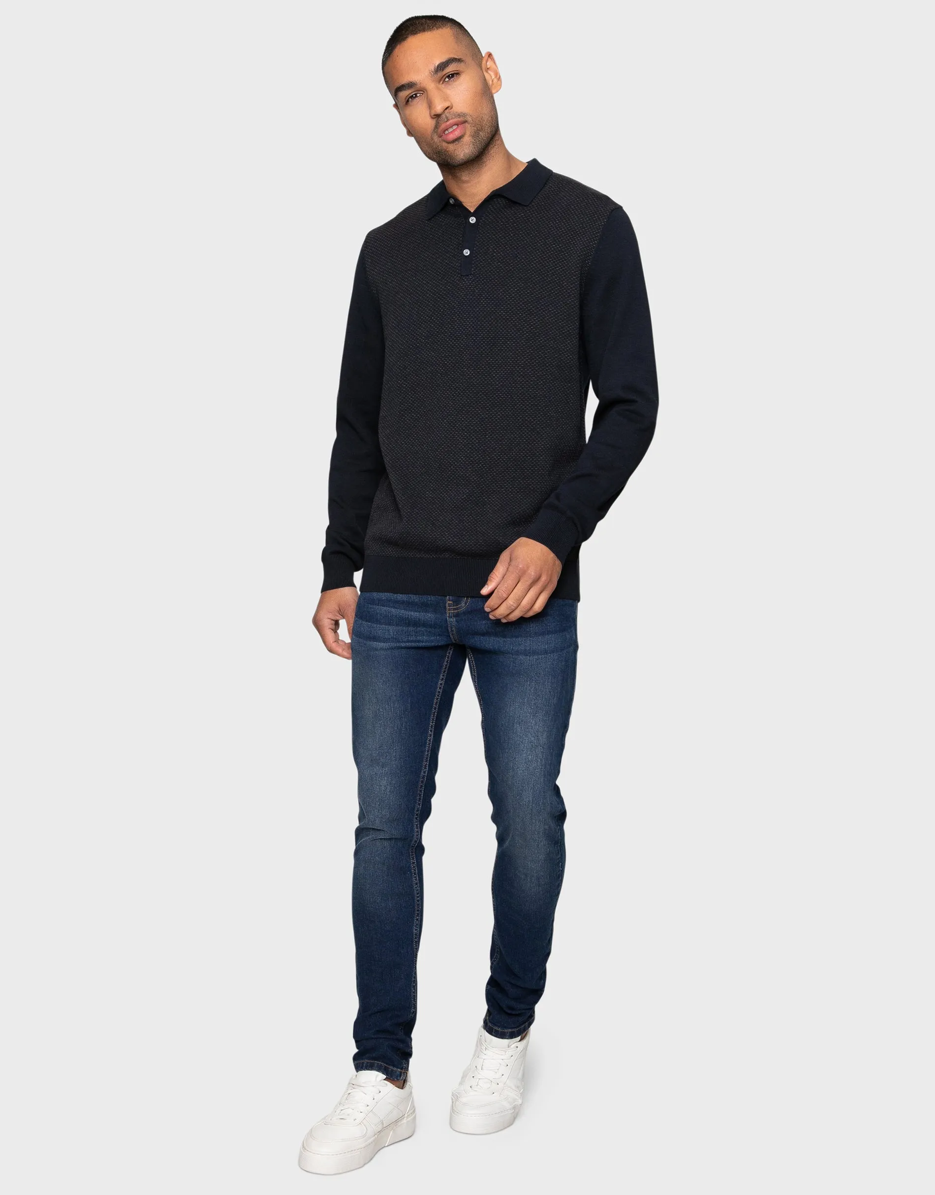 Men's Navy & Charcoal Polo Jumper sold by Threadbare product image thumbnail 3