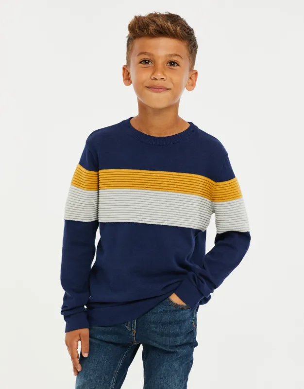 Boys' Blue Colourblock Knitted Jumper sold by Threadbare