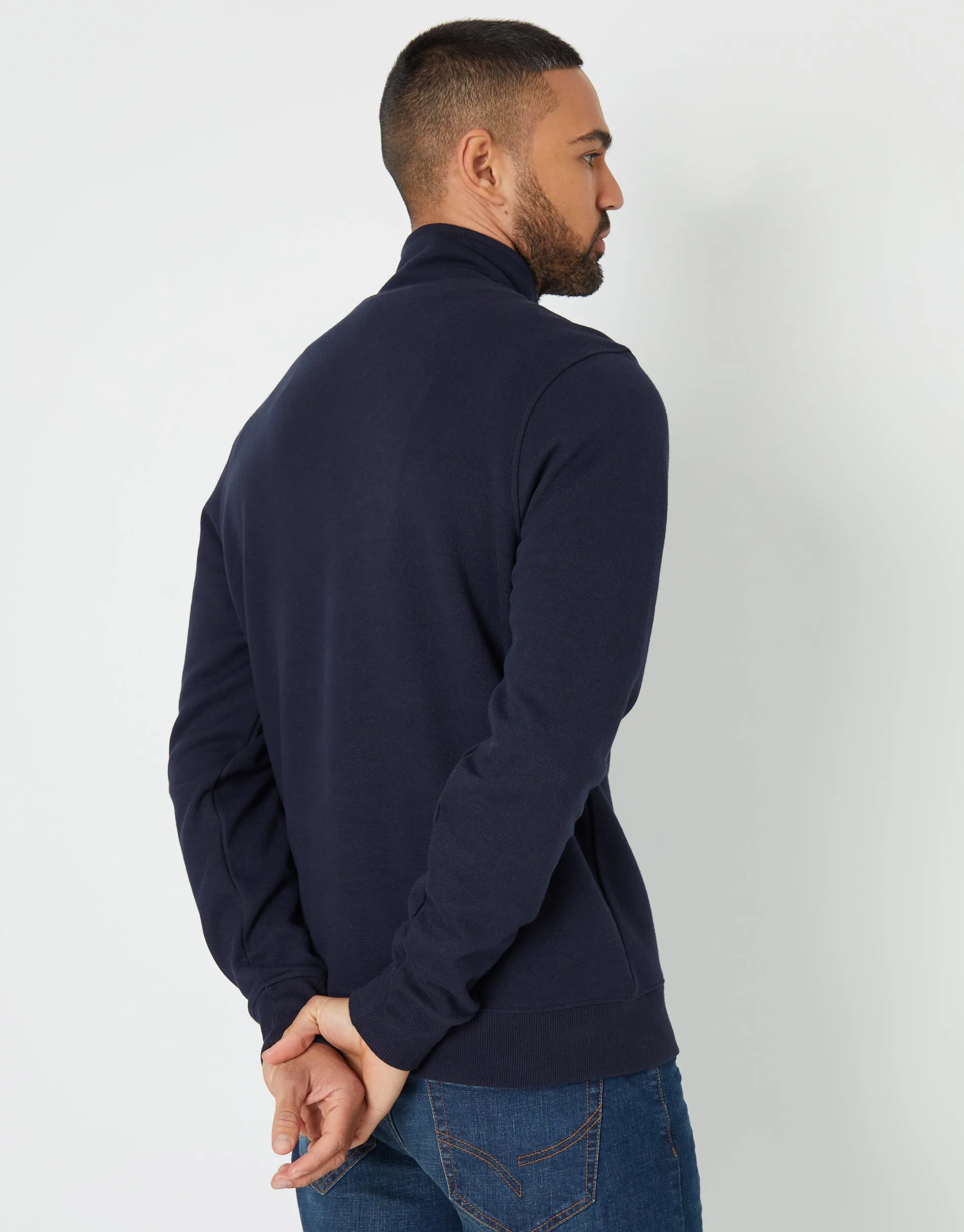 Navy Pique Quarter Zip Funnel Neck Sweatshirt sold by Threadbare product image thumbnail 2