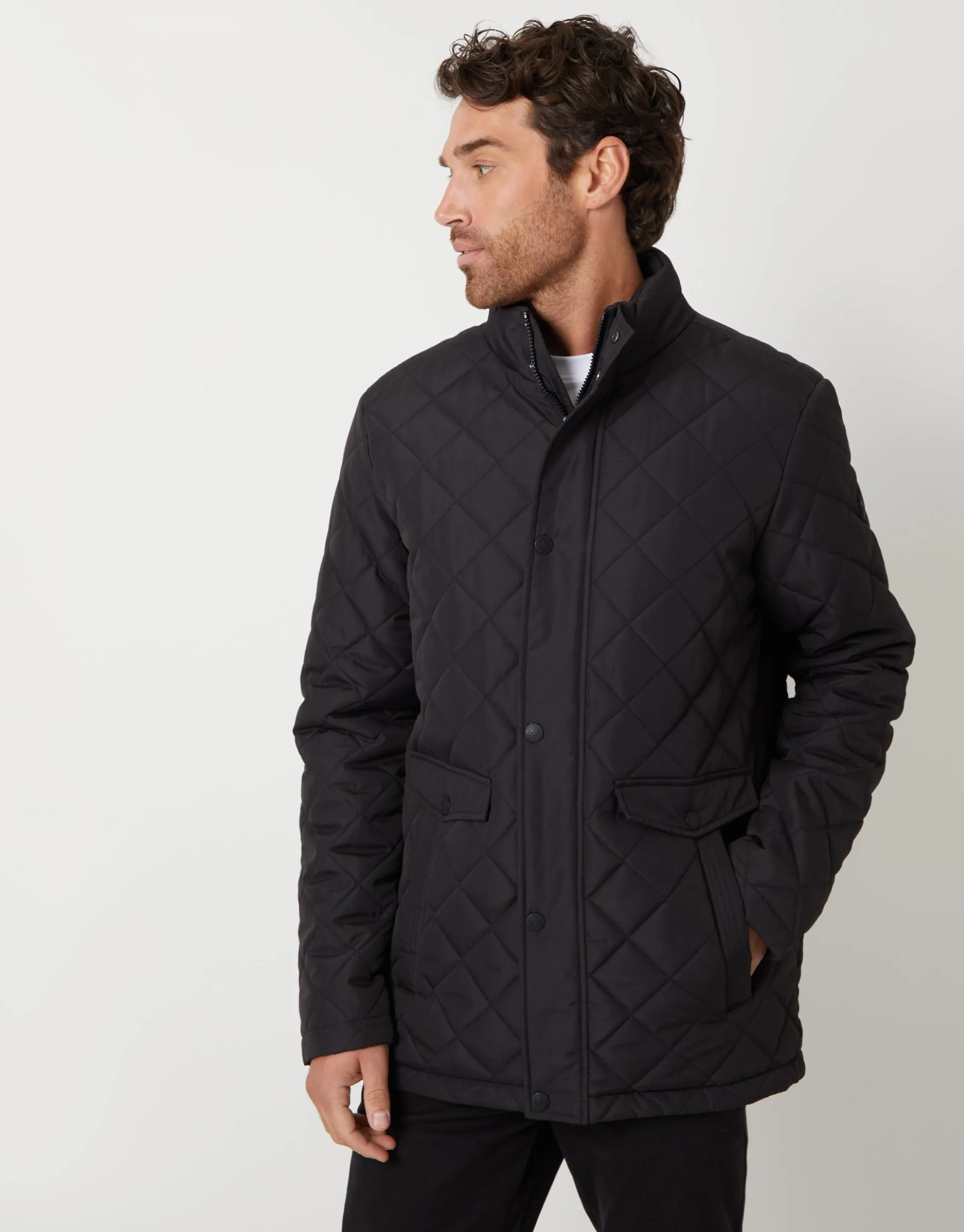 Men's Black Diamond Quilted Jacket sold by Threadbare