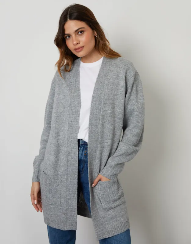 Grey Longline Knitted Open Cardigan sold by Threadbare