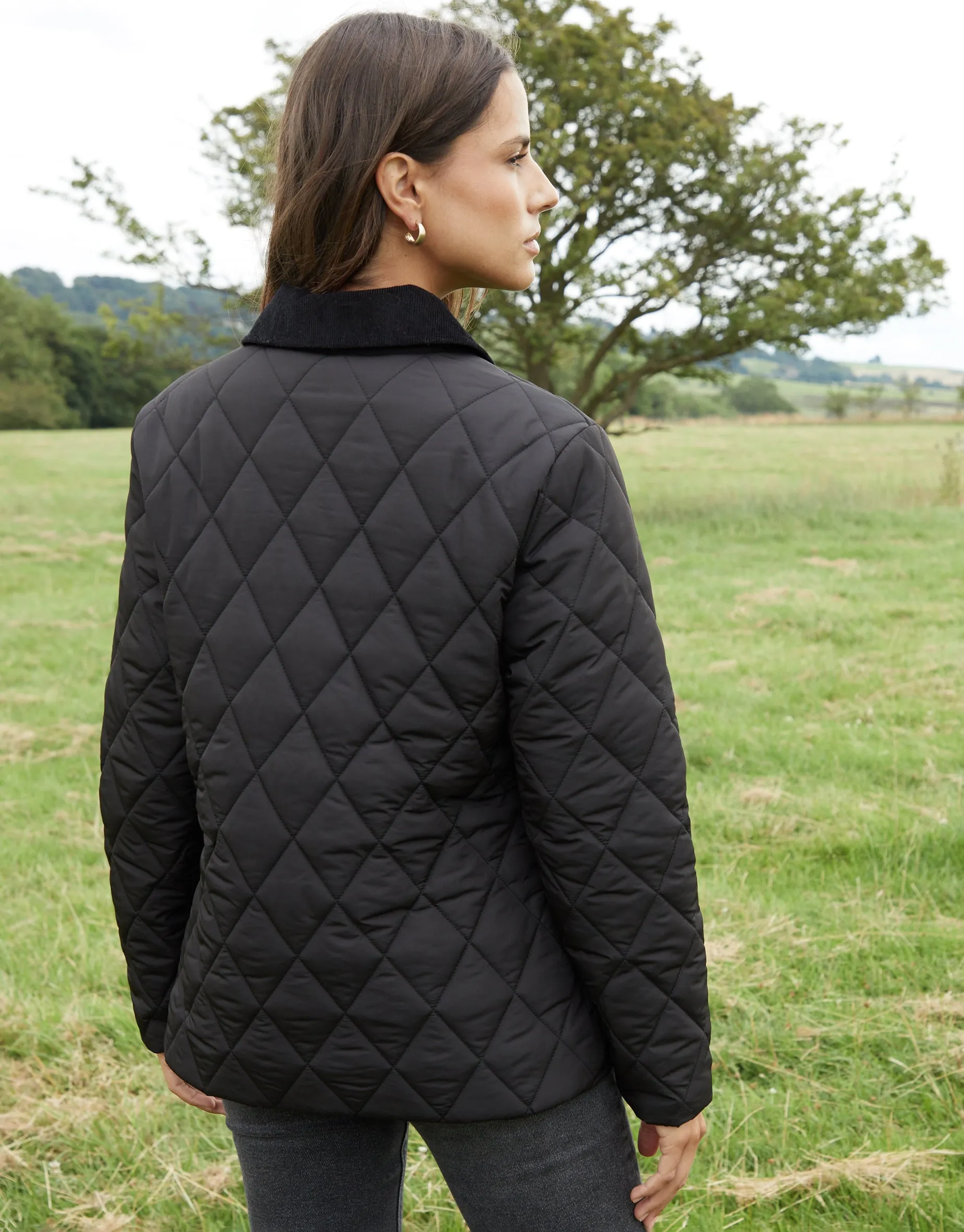 Women's Black Cord Collar Diamond Quilted Heritage Jacket sold by Threadbare product image thumbnail 2