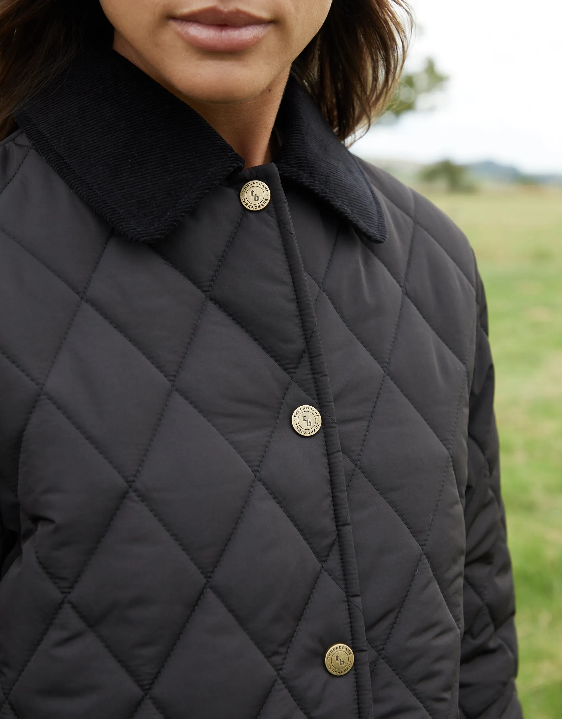 Women's Black Cord Collar Diamond Quilted Heritage Jacket sold by Threadbare product image thumbnail 3