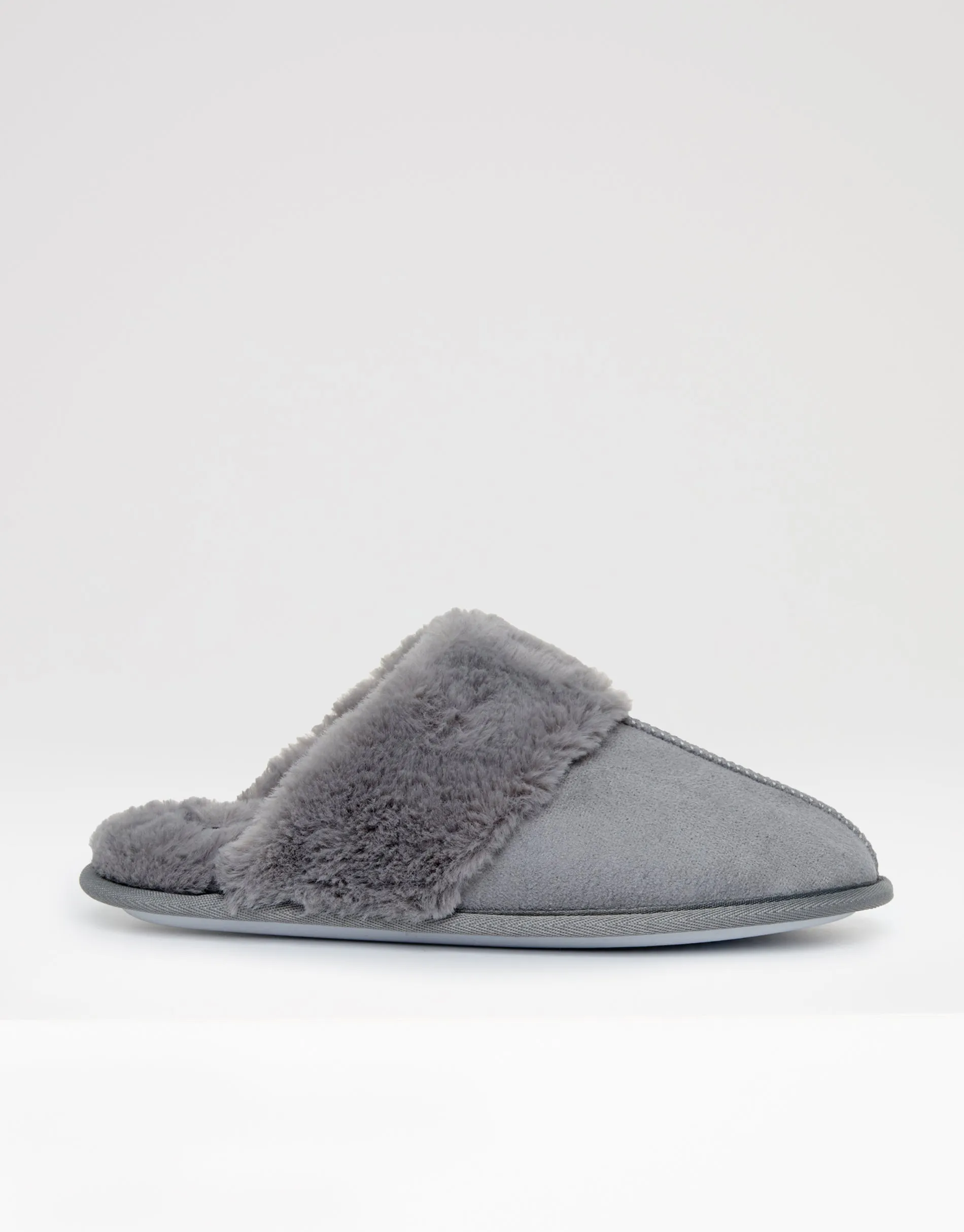 Grey Faux Suede Faux Fur Lined Mule Slippers sold by Threadbare product image thumbnail 3