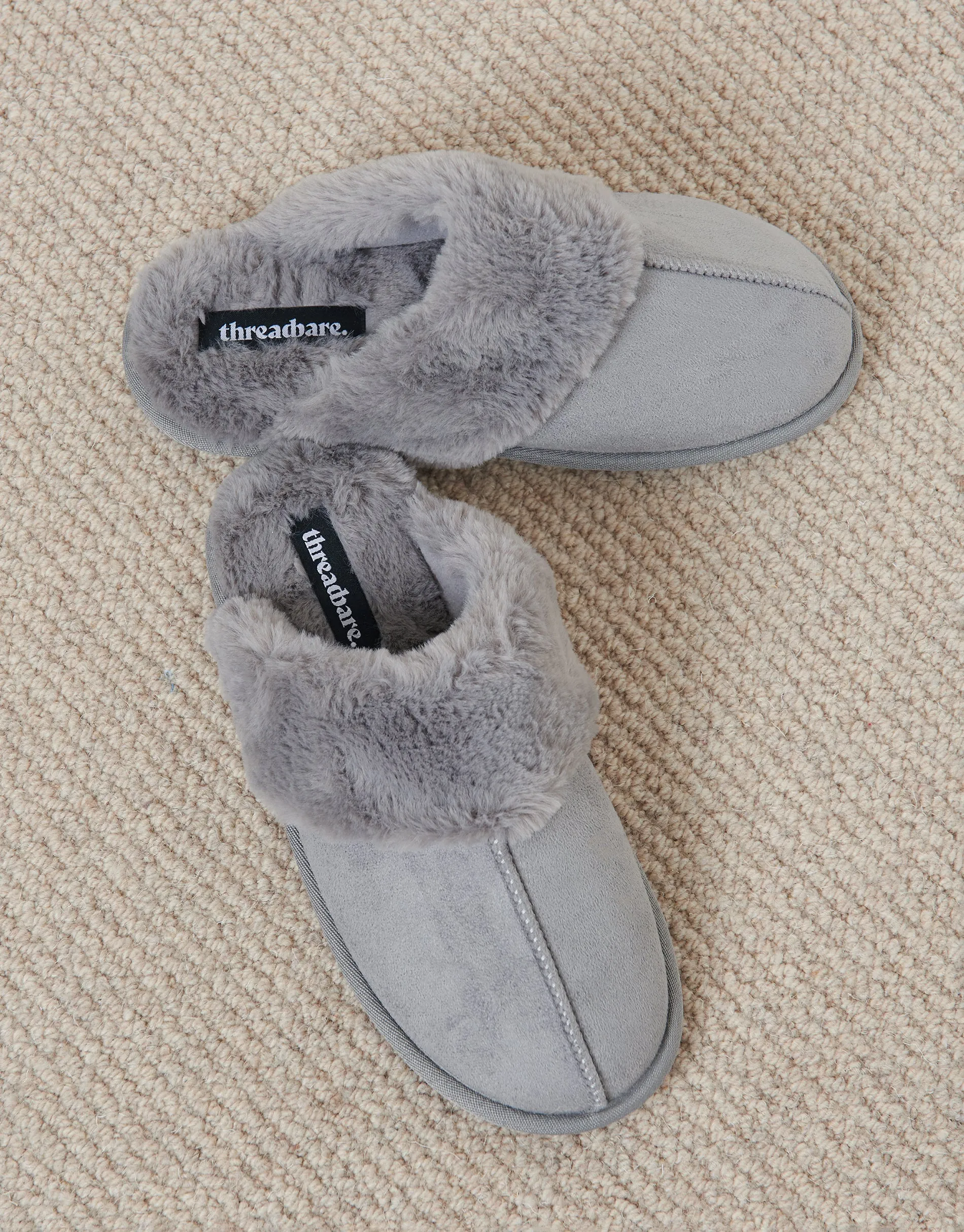 Grey Faux Suede Faux Fur Lined Mule Slippers sold by Threadbare product image thumbnail 2