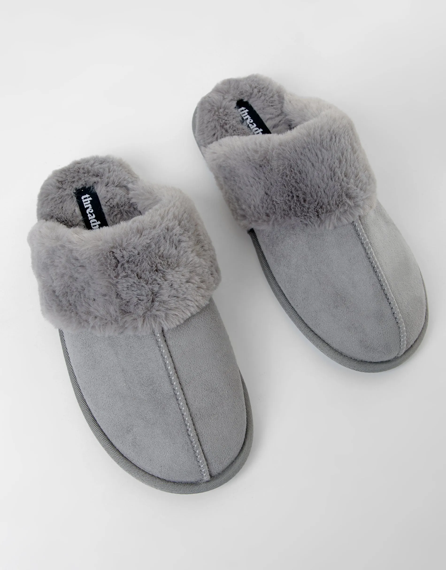 Grey Faux Suede Faux Fur Lined Mule Slippers sold by Threadbare product image thumbnail 4