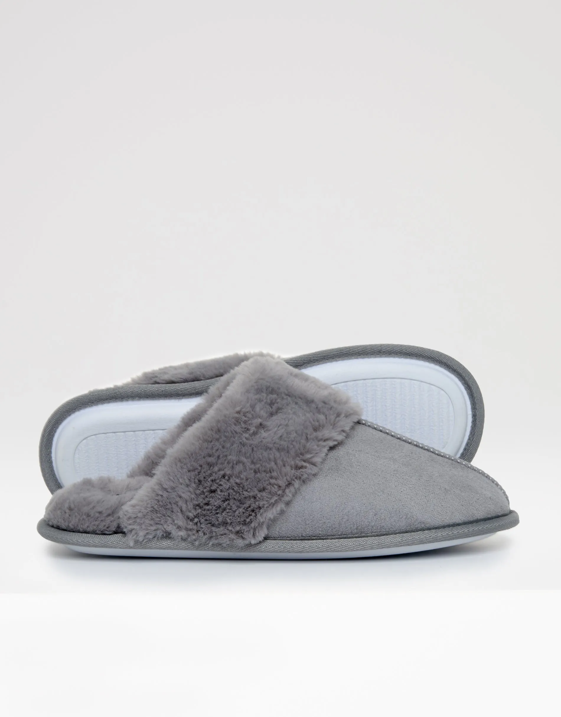 Grey Faux Suede Faux Fur Lined Mule Slippers sold by Threadbare product image thumbnail 5