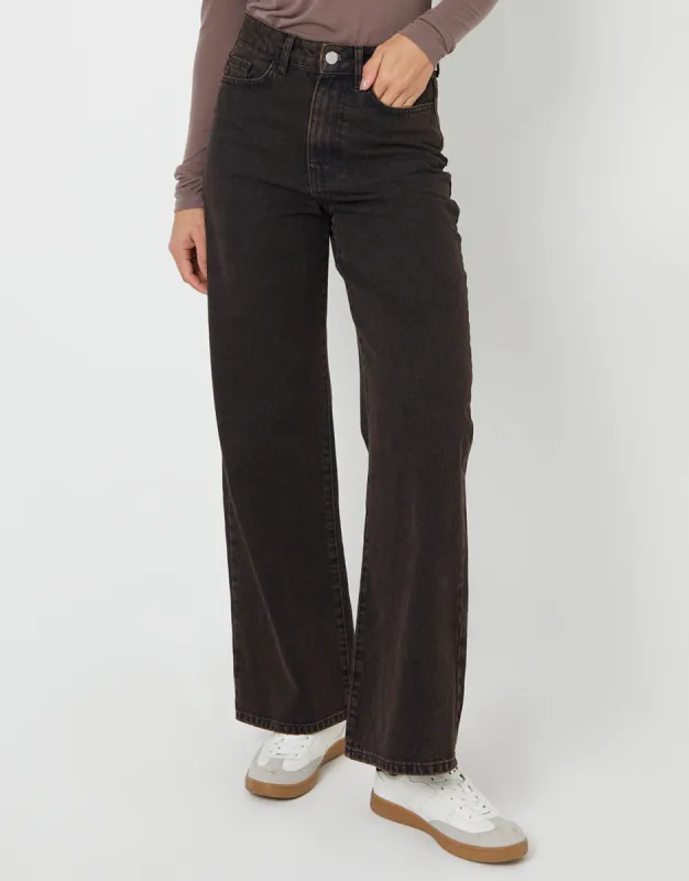 Chocolate Brown Wide Leg Denim Jeans sold by Threadbare