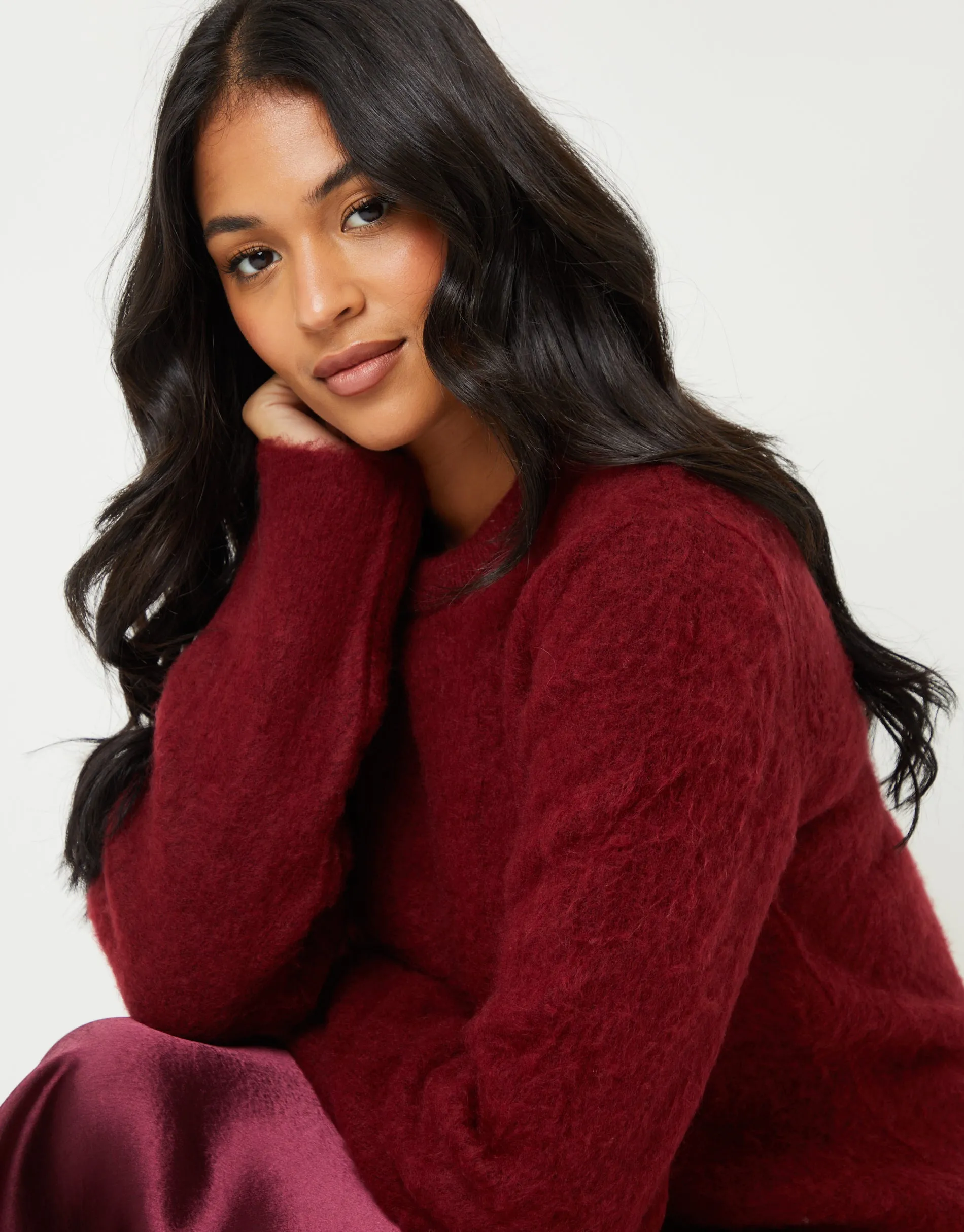 Women's Burgundy Brushed Knitted Jumper sold by Threadbare product image thumbnail 2