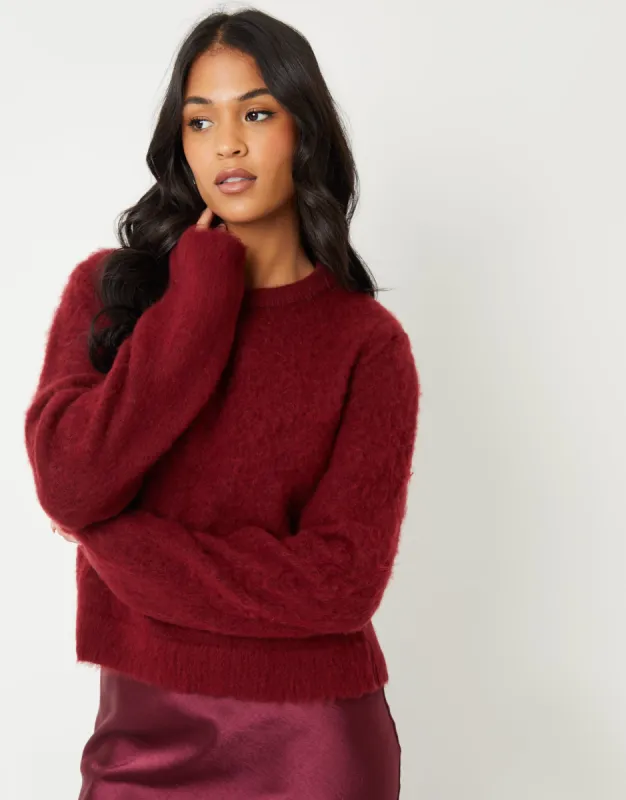 Women's Burgundy Brushed Knitted Jumper sold by Threadbare