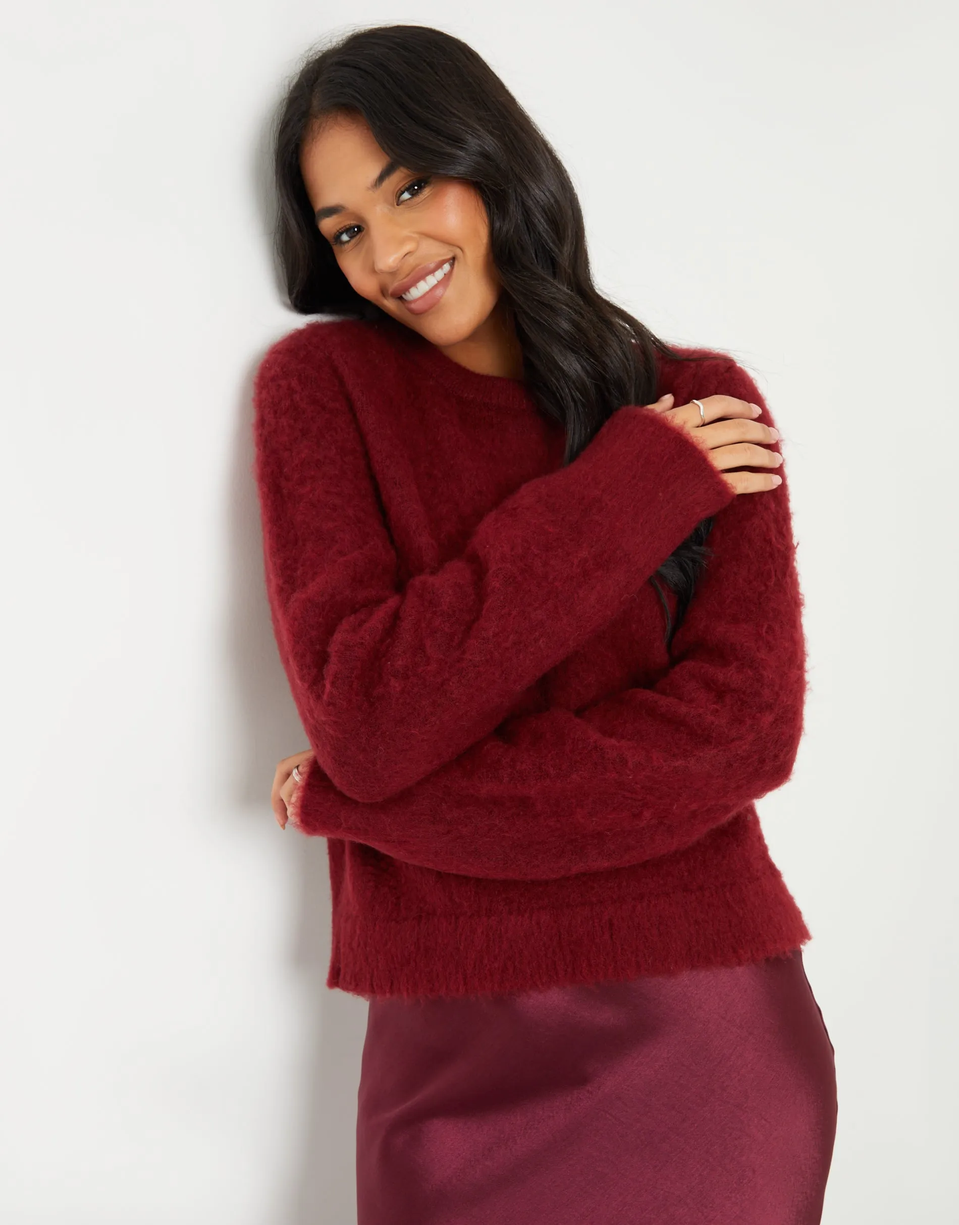 Women's Burgundy Brushed Knitted Jumper sold by Threadbare product image thumbnail 5